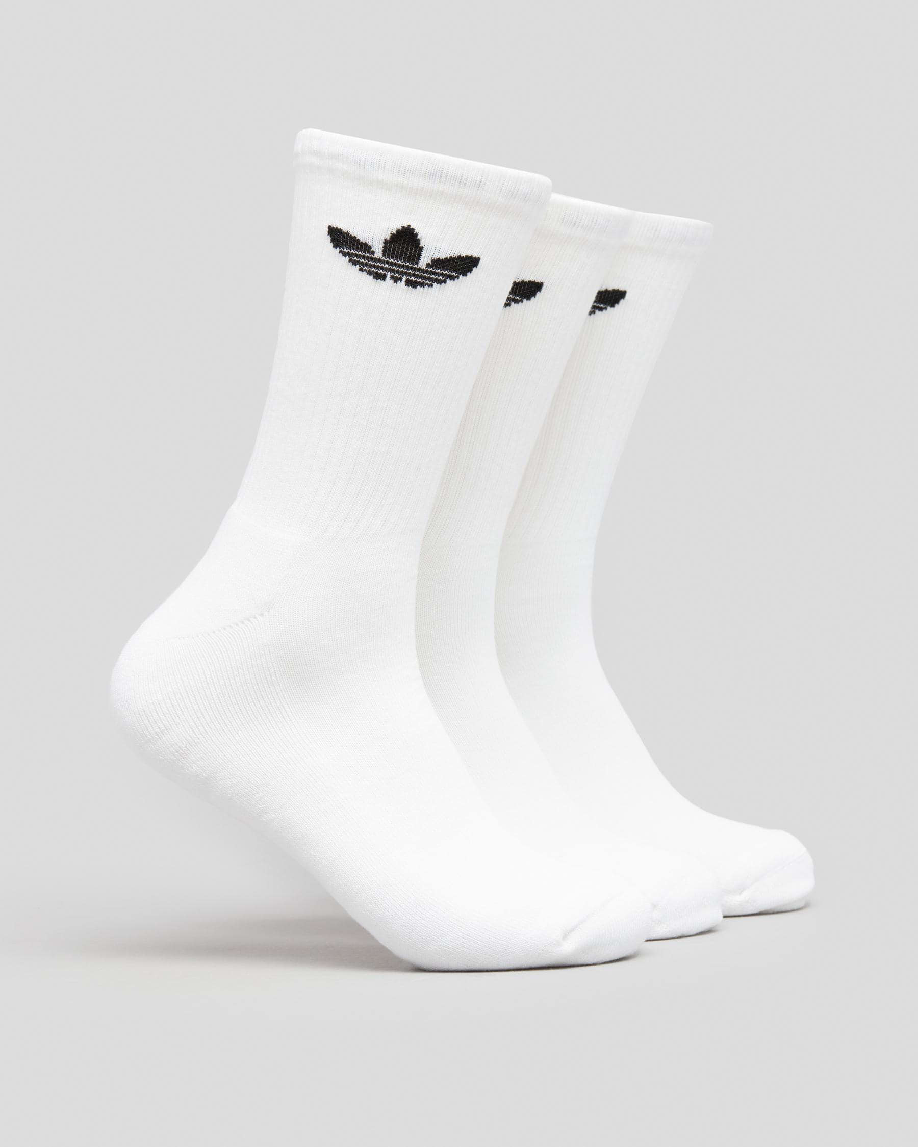 Shop adidas Cushioned Trefoil Crew Socks 3 Pack In White/black - Fast ...