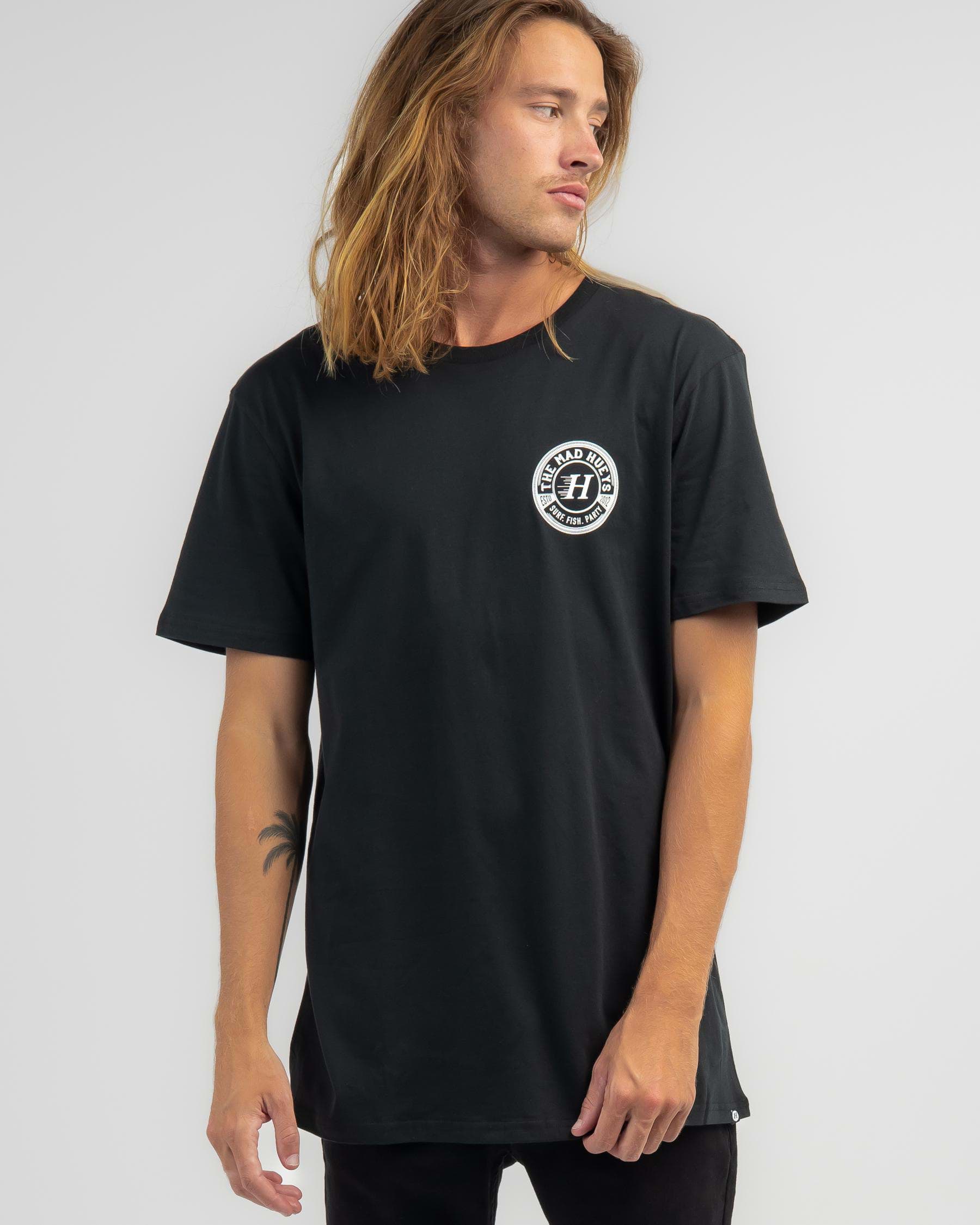 Shop The Mad Hueys Surf Fish Party T-Shirt In Black - Fast Shipping ...