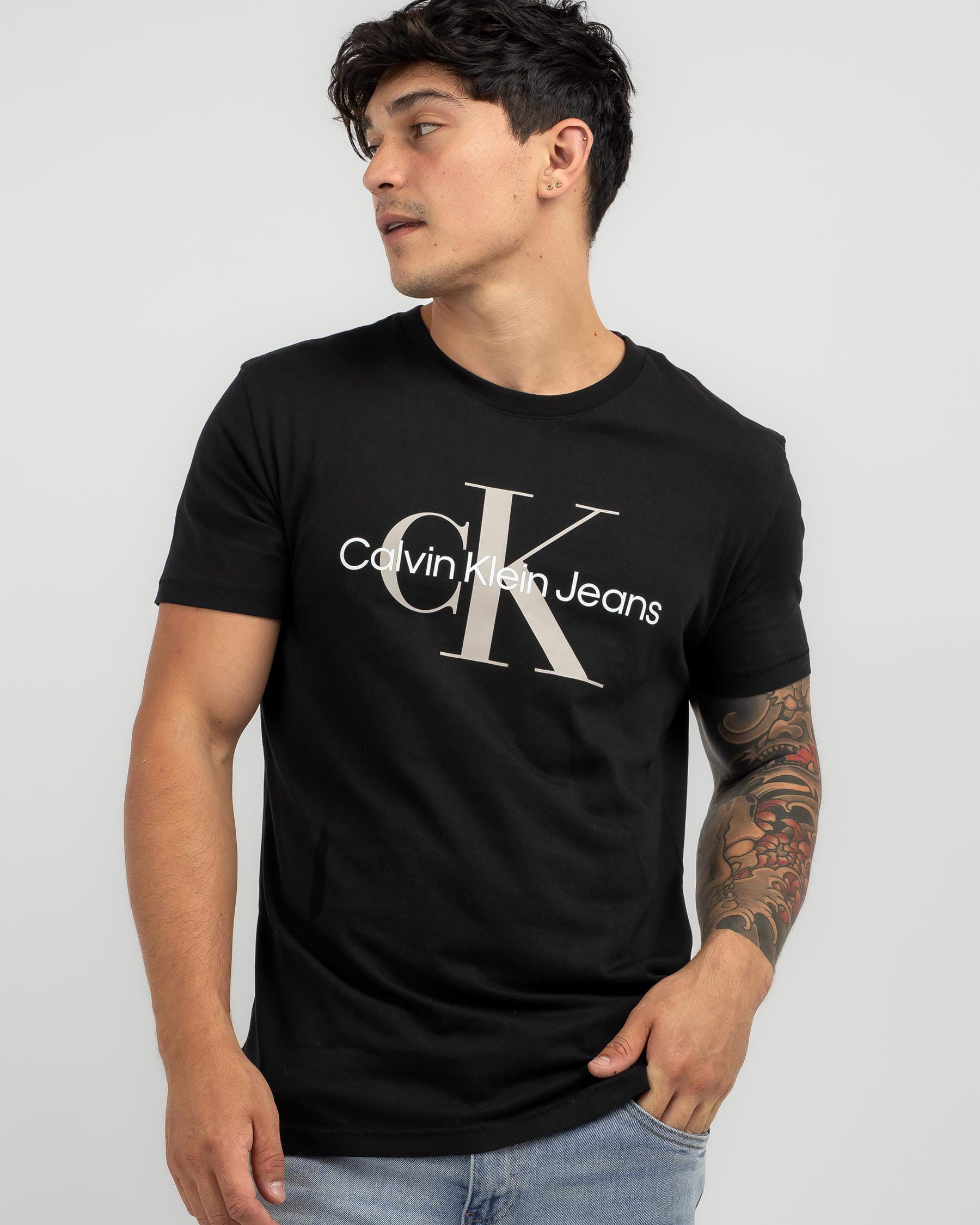 Shop Calvin Klein Seasonal Monologo T-Shirt In Ck Black/porpoise - Fast ...