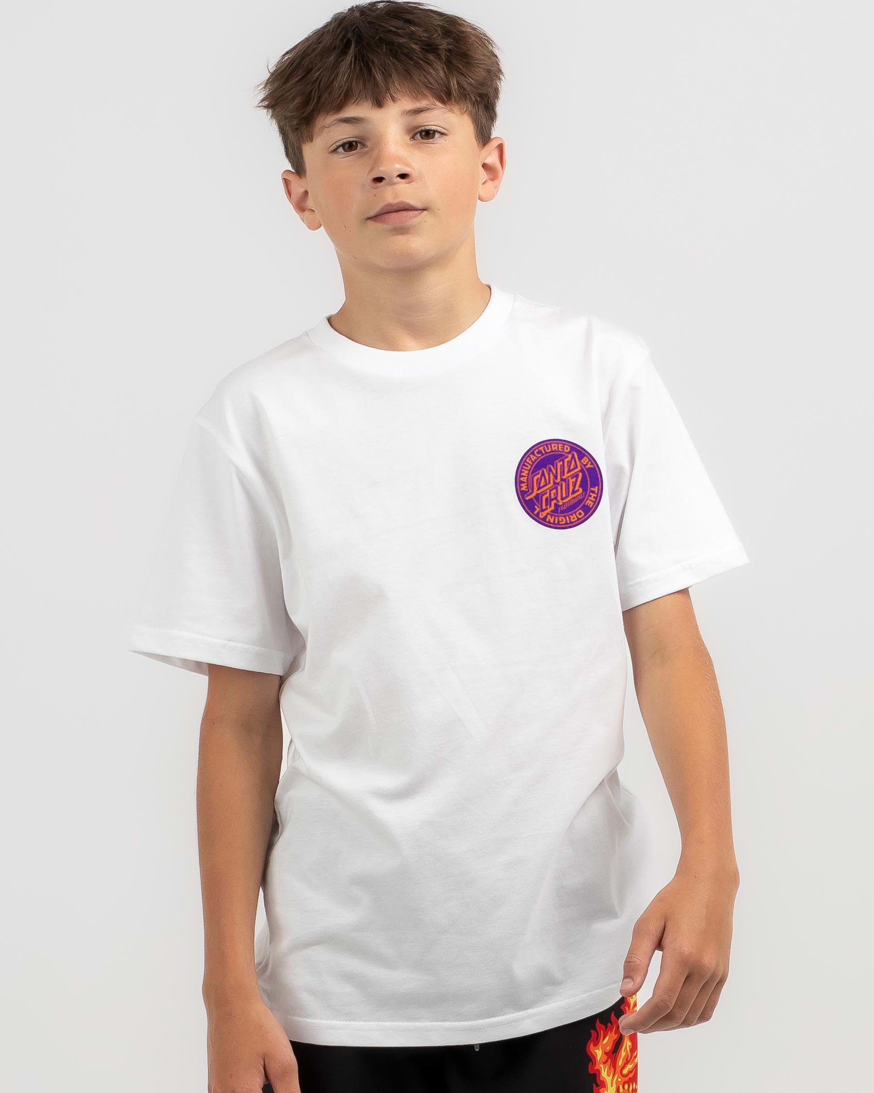 Shop Santa Cruz Boys' Reverse MFG Dot T-Shirt In White - Fast Shipping ...