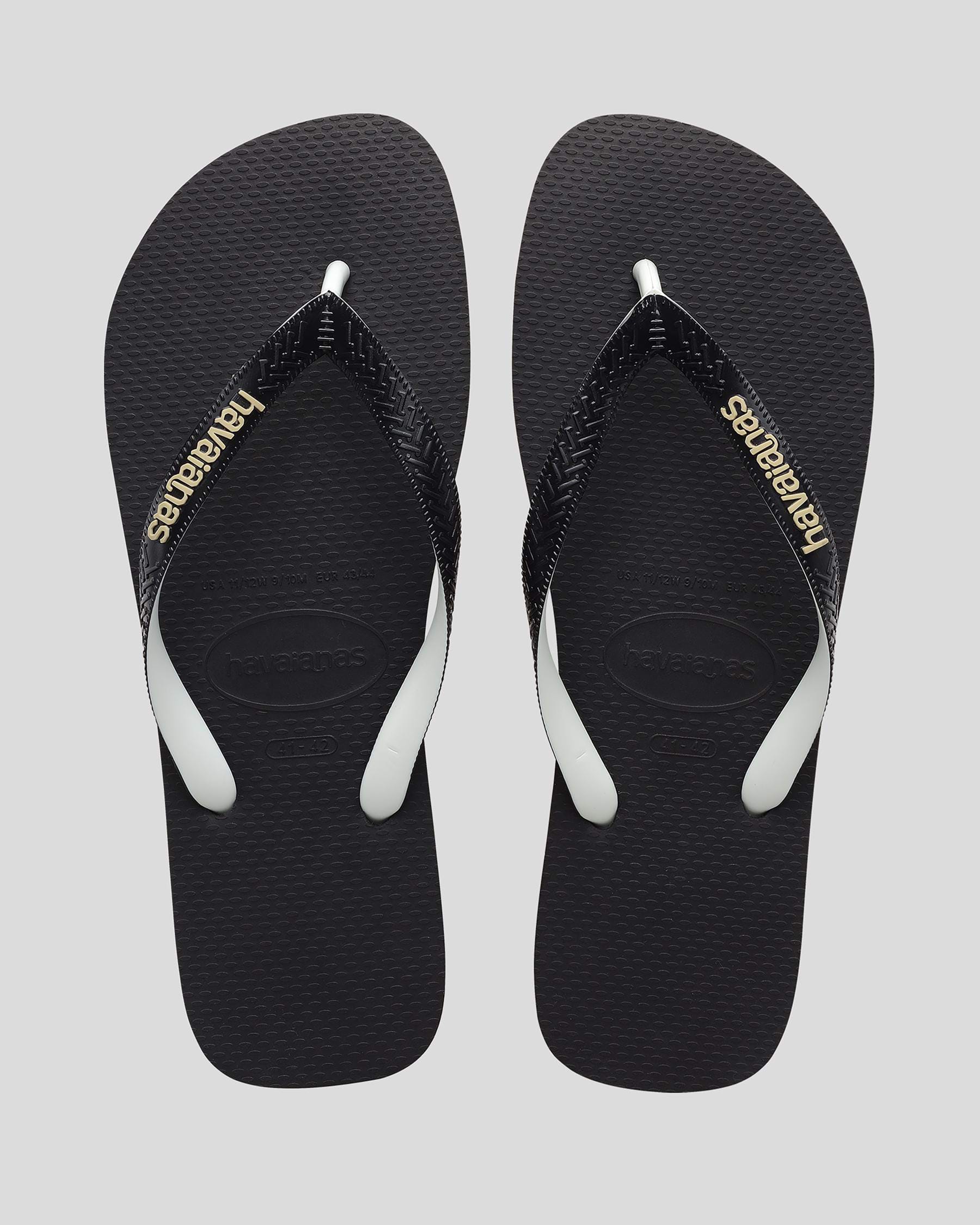 Shop Havaianas Top Rubber Mix Thongs In Black/white/sand - Fast ...