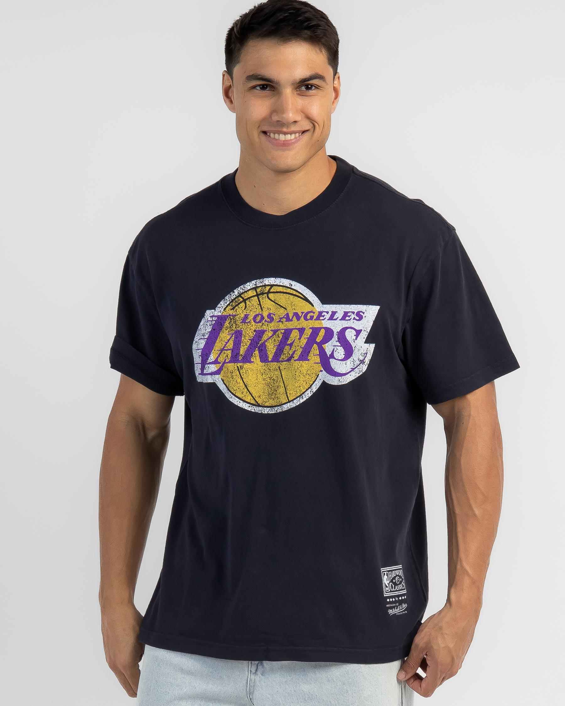 Shop Mitchell & Ness LA Lakers Vintage Big Logo T-Shirt In Faded Black ...