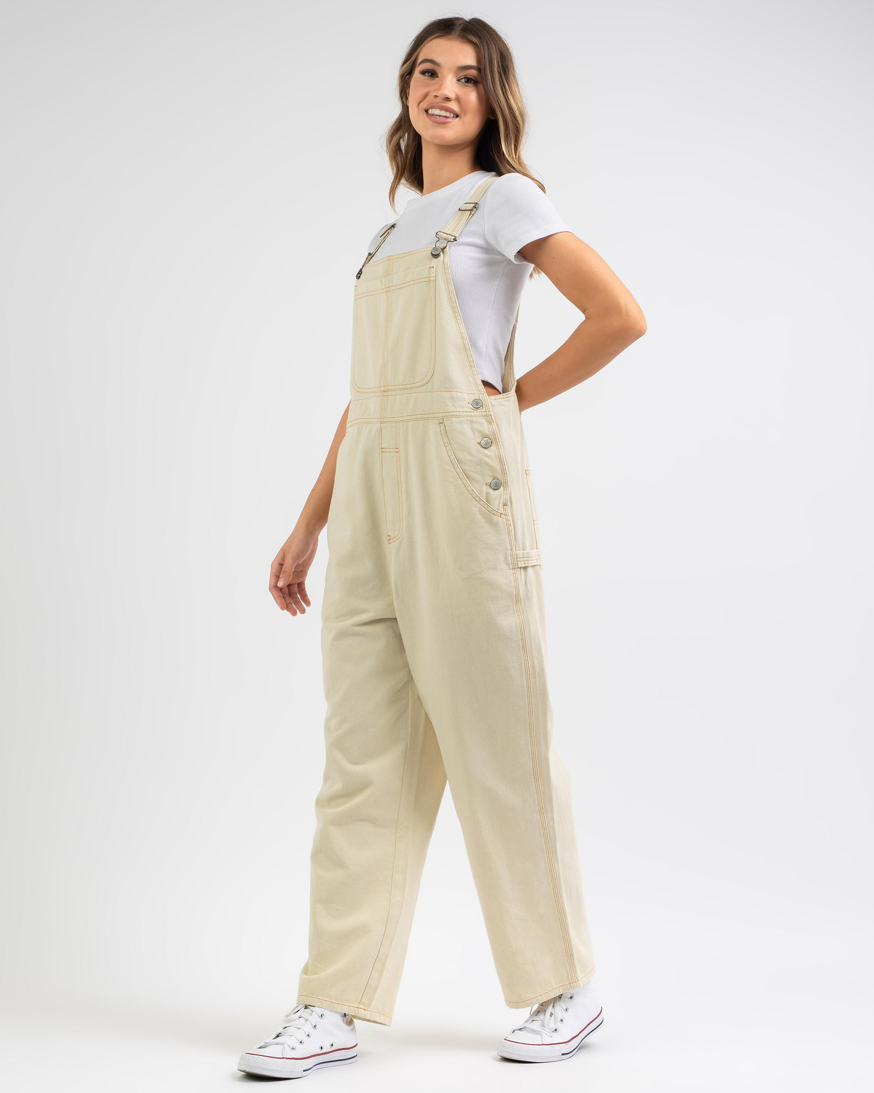 Shop Rhythm Brodie Jumpsuit Overalls In Ecru - Fast Shipping & Easy ...