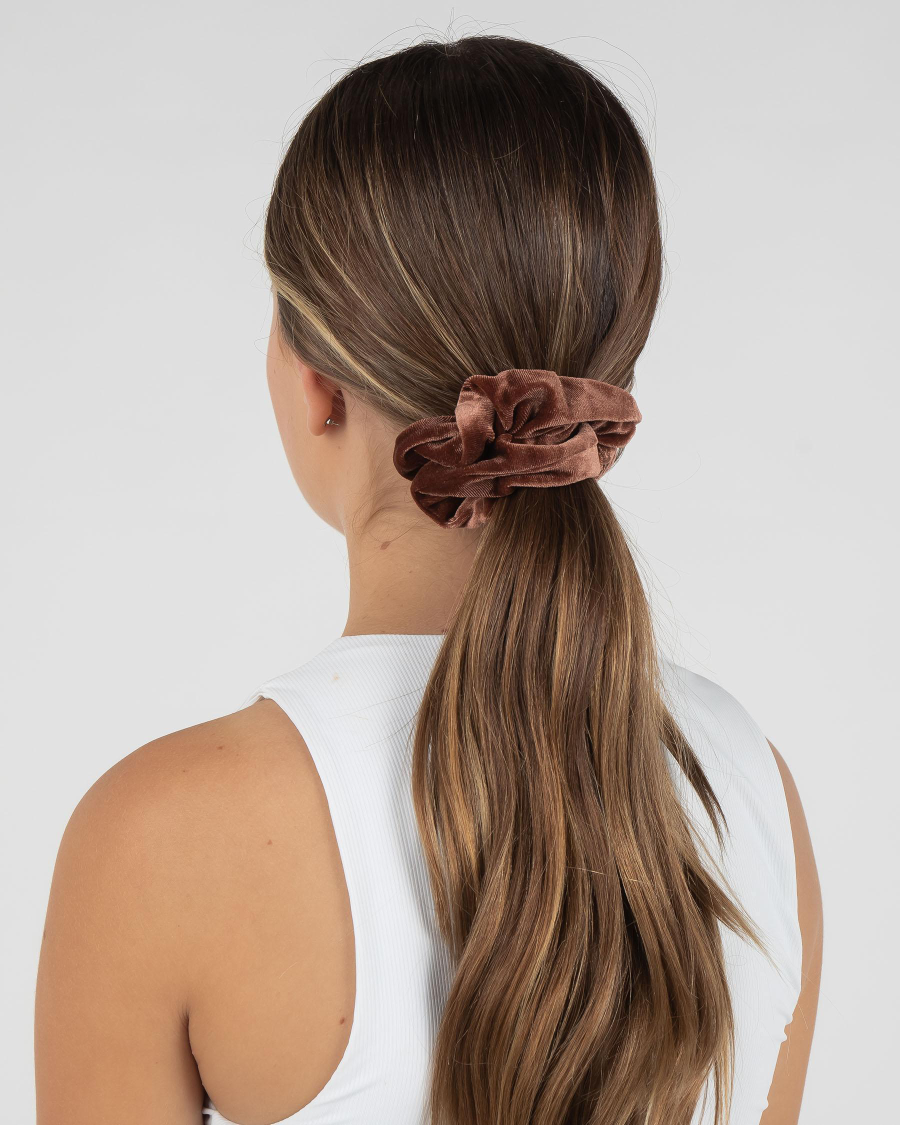 Karyn In LA Velvet Scrunchie Pack In Choc/khaki/rose - Fast Shipping ...