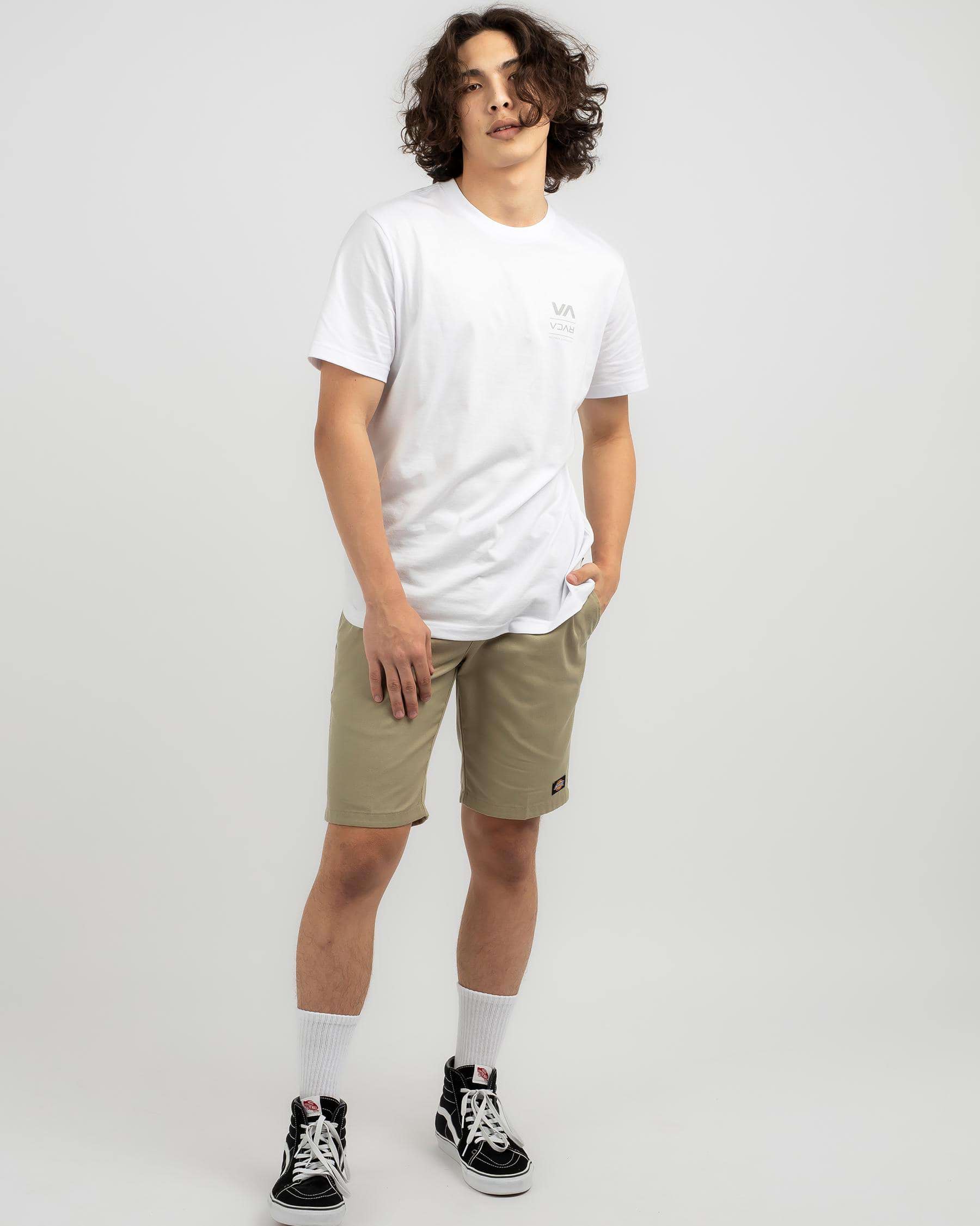Shop RVCA Down With T-Shirt In White/grey - Fast Shipping & Easy ...