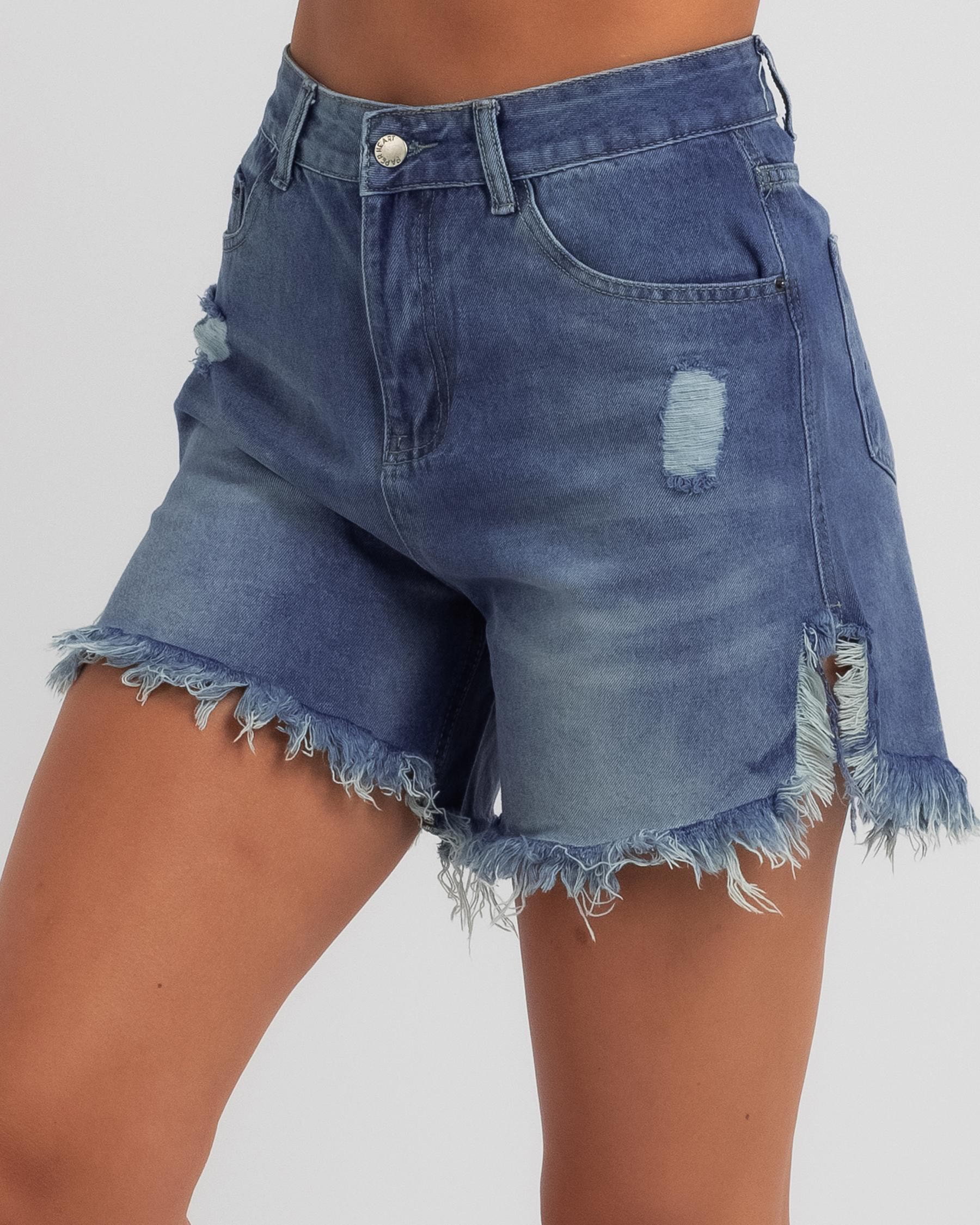 Shop Paper Heart Cartia Shorts In Mid Blue - Fast Shipping & Easy ...