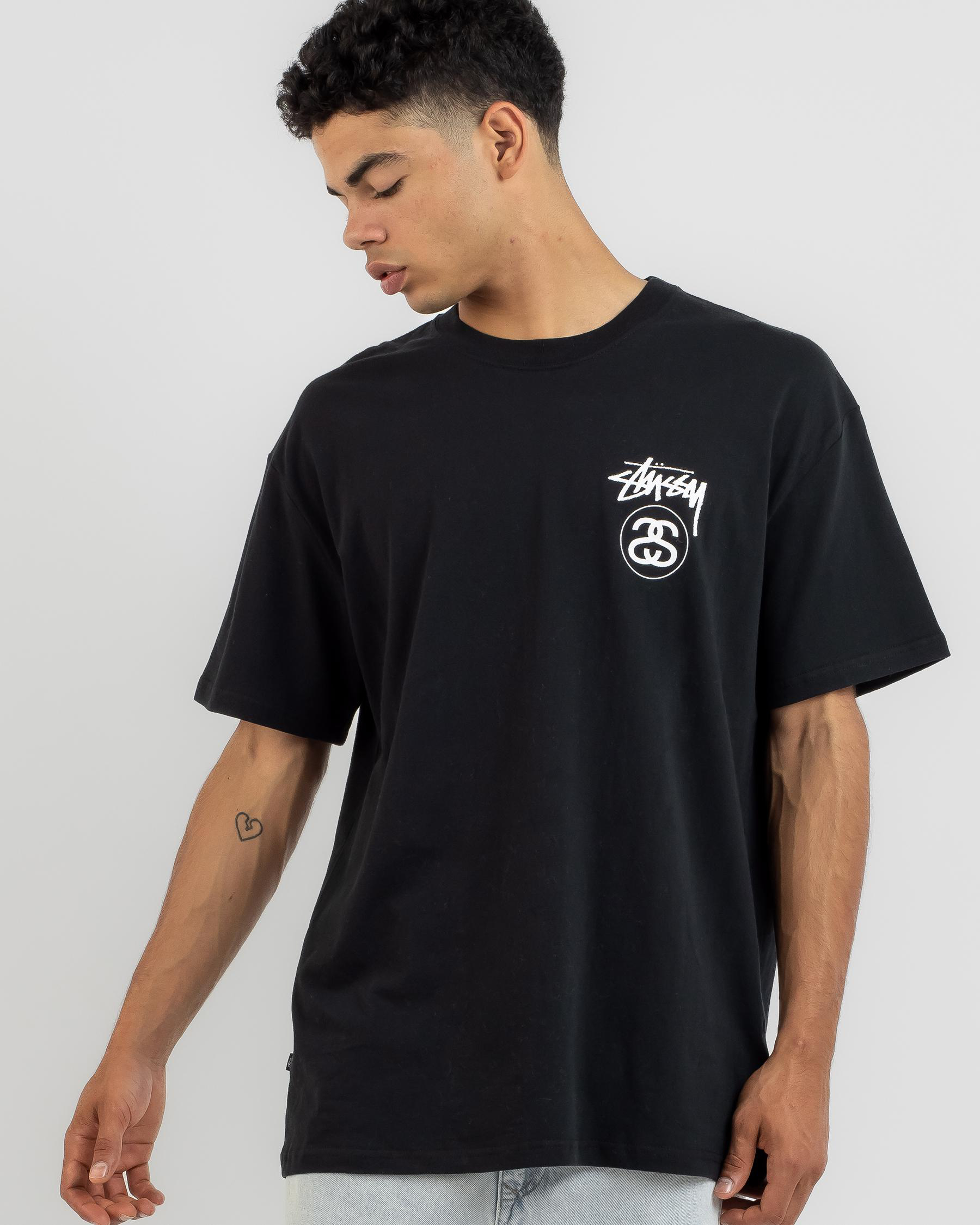 Shop Stussy Solid Stock Link T-Shirt In Black - Fast Shipping & Easy ...
