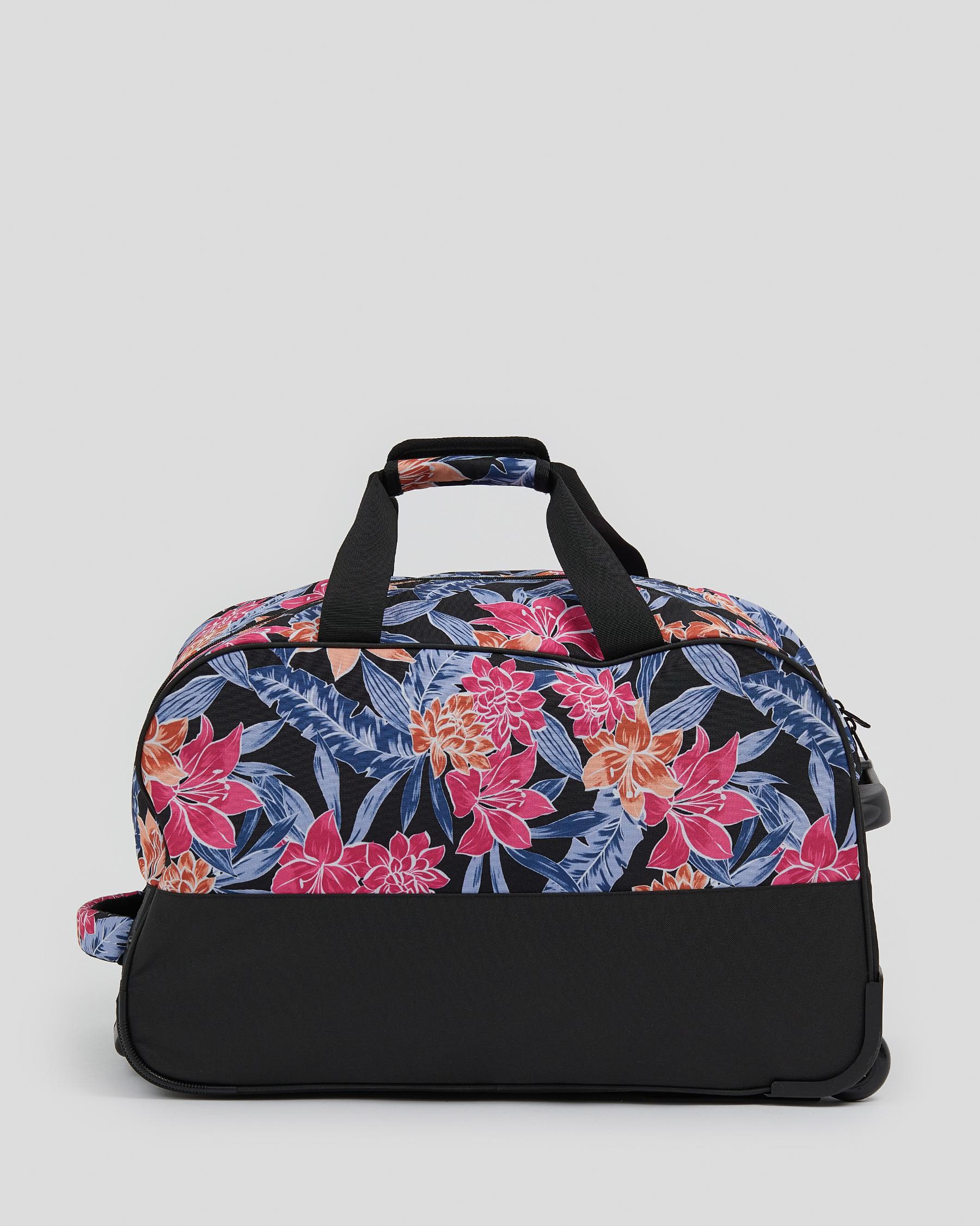 Shop Roxy Feel It All Large Wheeled Travel Bag In Anthracite Tropical ...