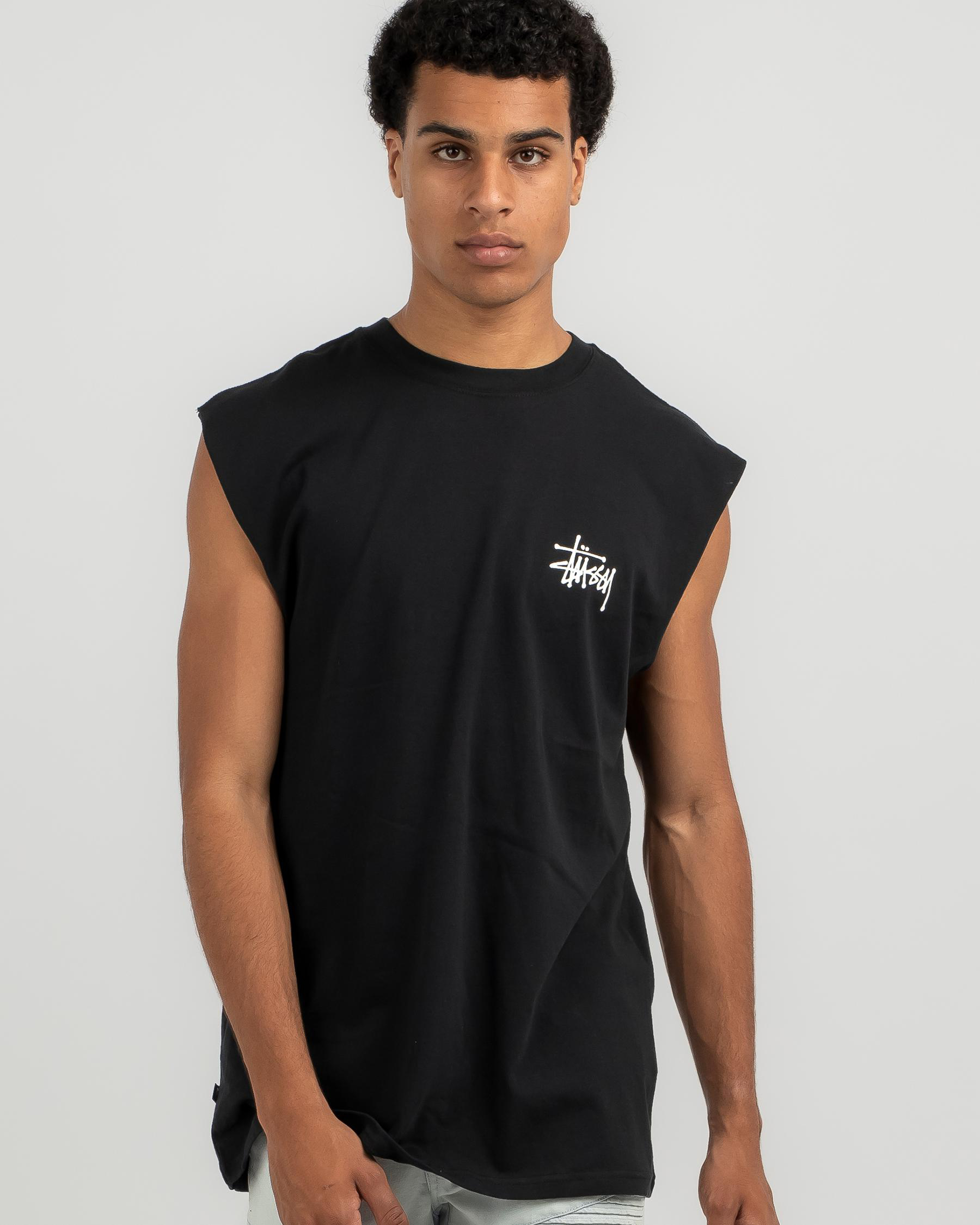 Shop Stussy Increase The Peace Muscle Tank In Black - Fast Shipping ...