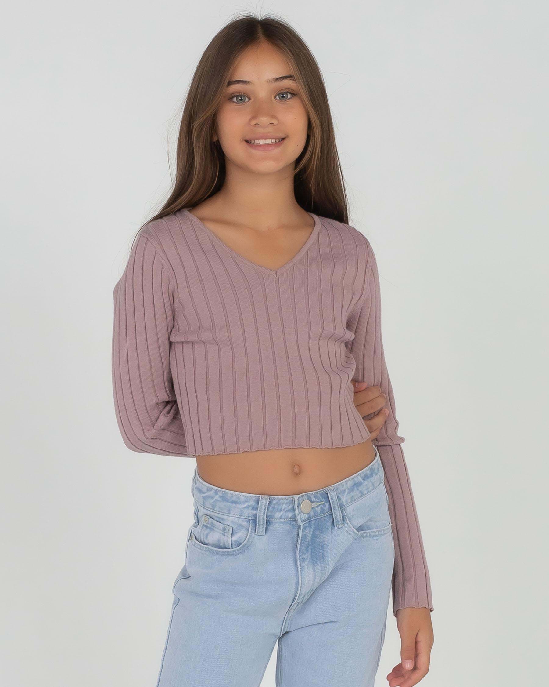 Mooloola Girls' Sanja Knit Top In Dusty Mauve - Fast Shipping & Easy ...