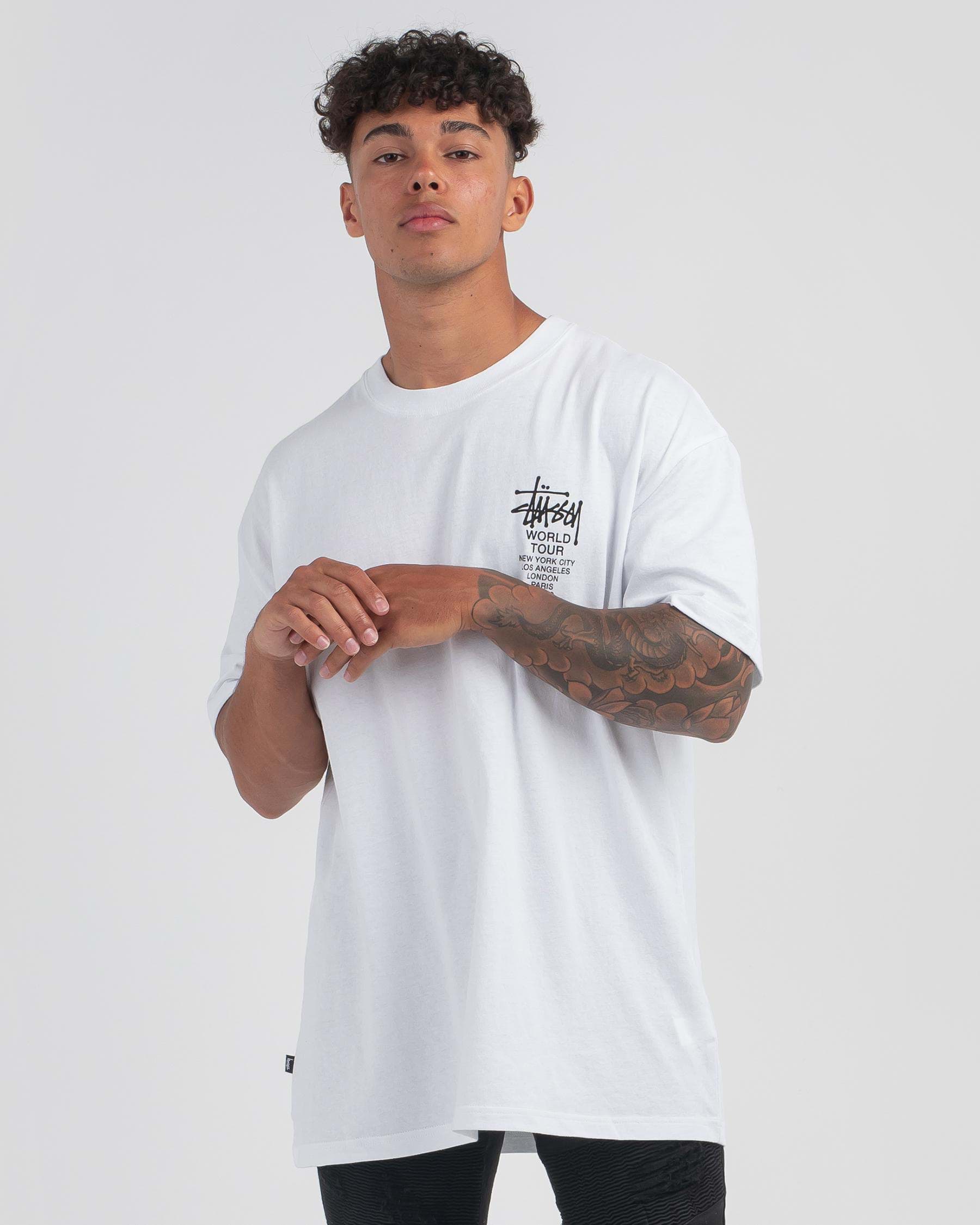 Shop Stussy World Tour T-Shirt In White - Fast Shipping & Easy Returns ...