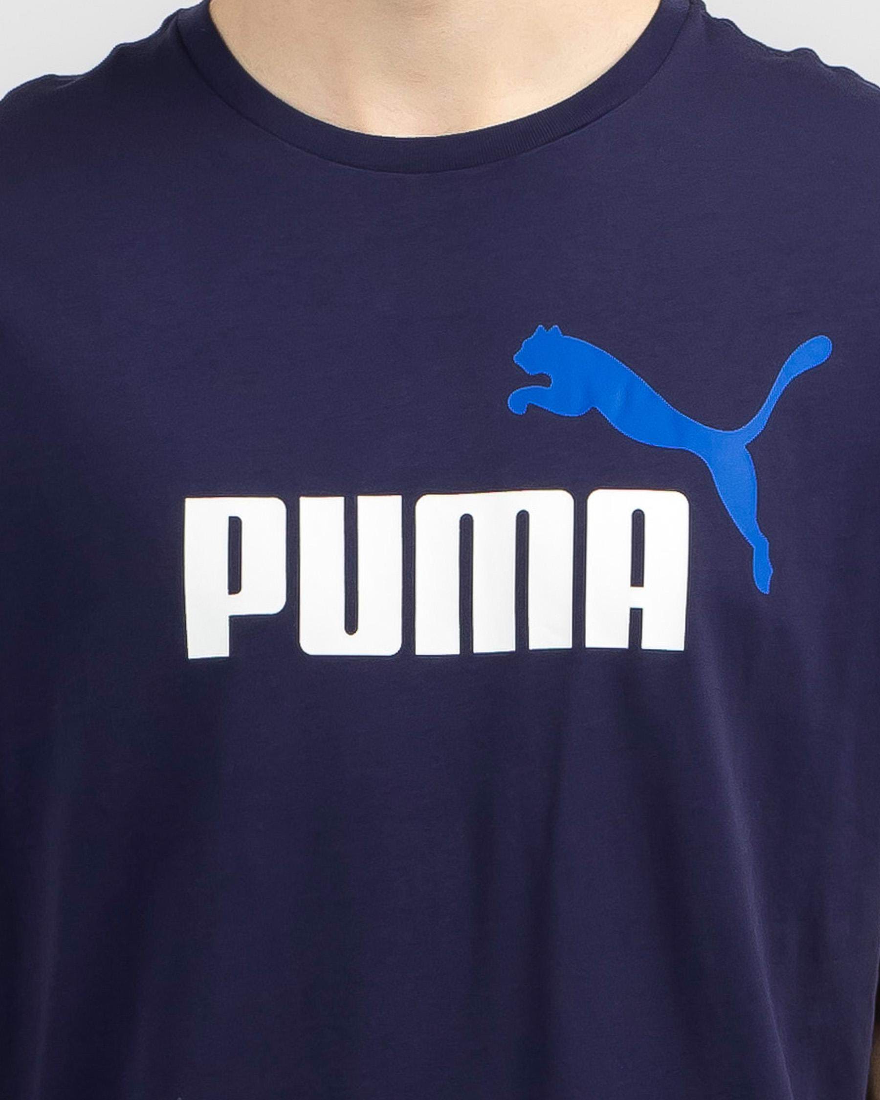 Shop Puma ESS+2 Col Logo T-Shirt In Puma Navy - Fast Shipping & Easy ...