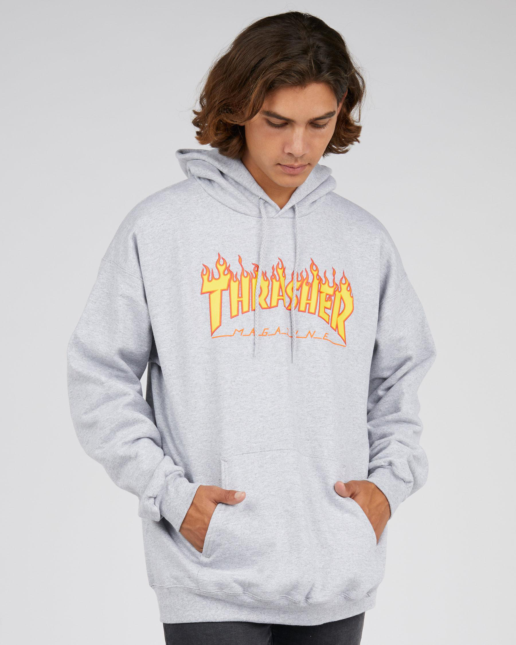 Thrasher Flame Hoodie In Light Grey - Fast Shipping & Easy Returns ...