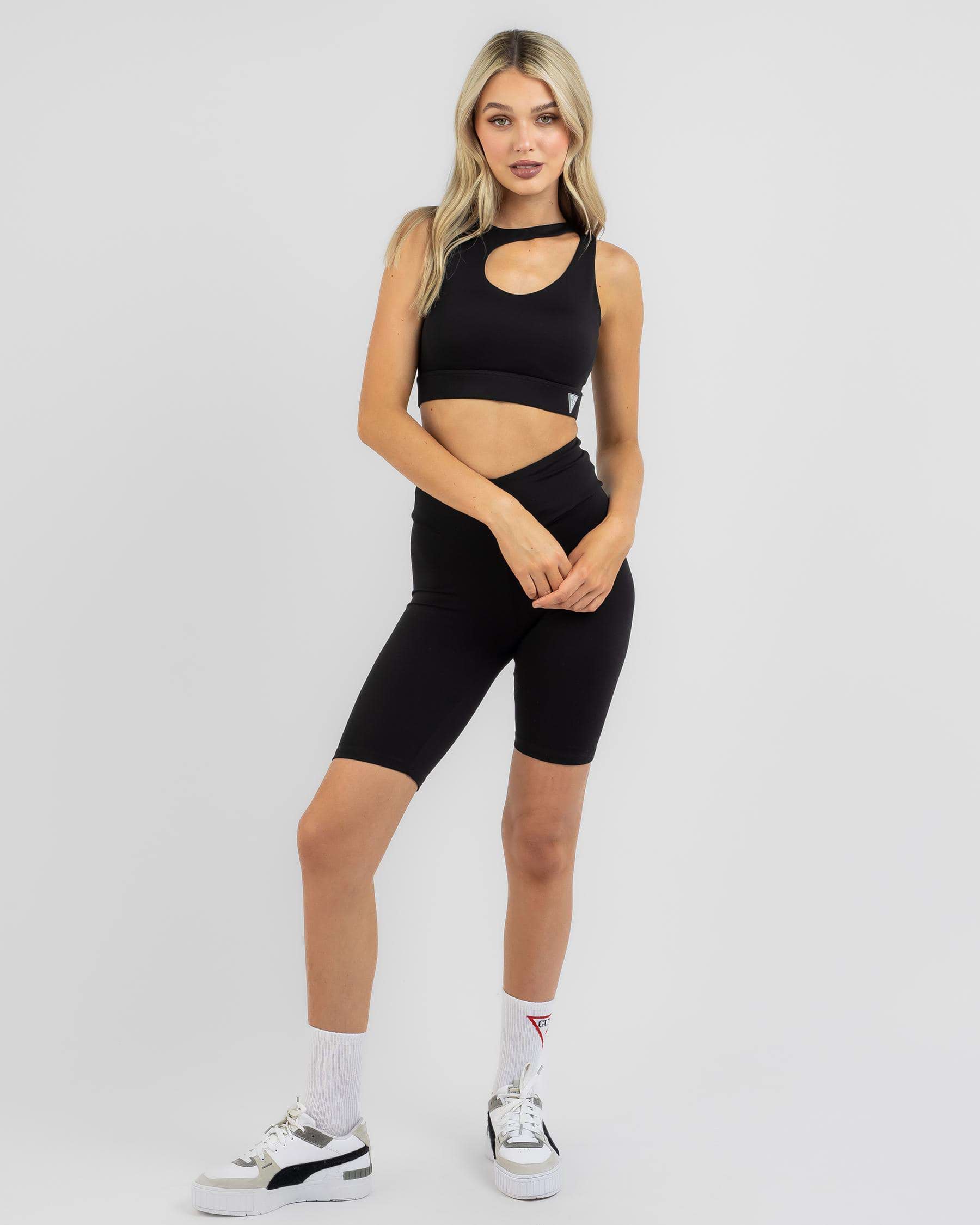 Shop GUESS Evalyn Active Top In Jet Black - Fast Shipping & Easy ...
