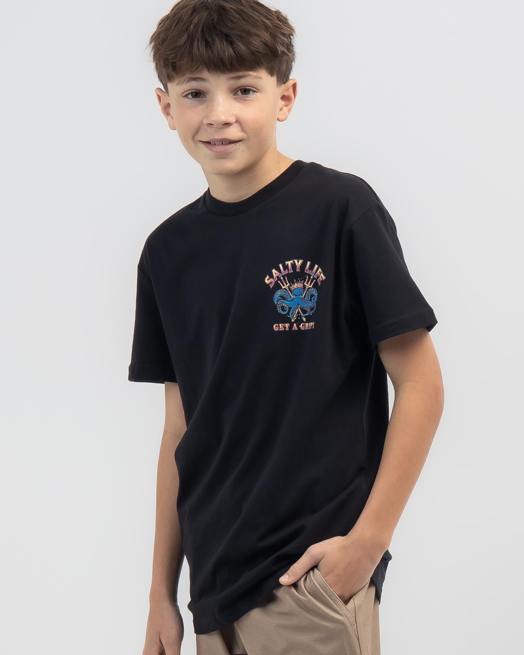 Salty Life Boys' Get A Grip T-Shirt In Black - Fast Shipping & Easy ...