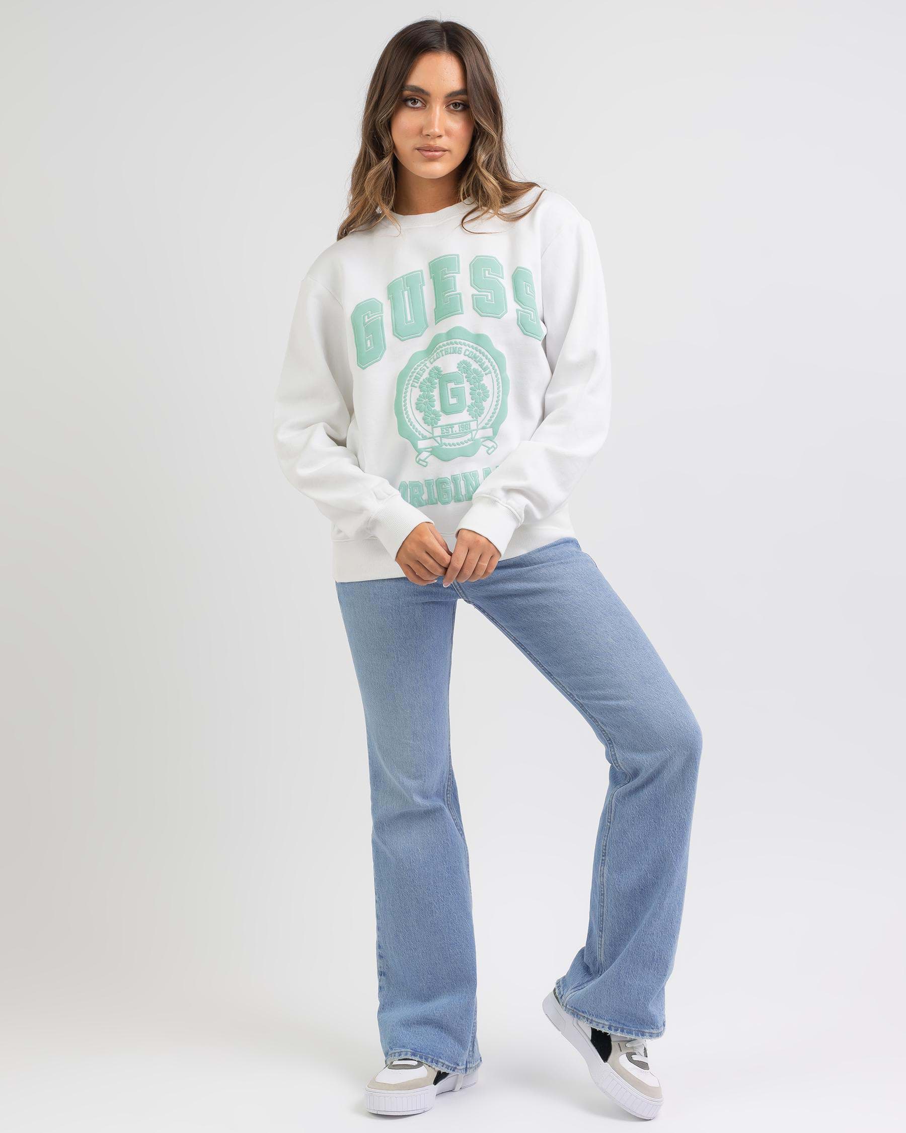 Shop GUESS Originals Leon Sweatshirt In Pure White Multi - Fast ...