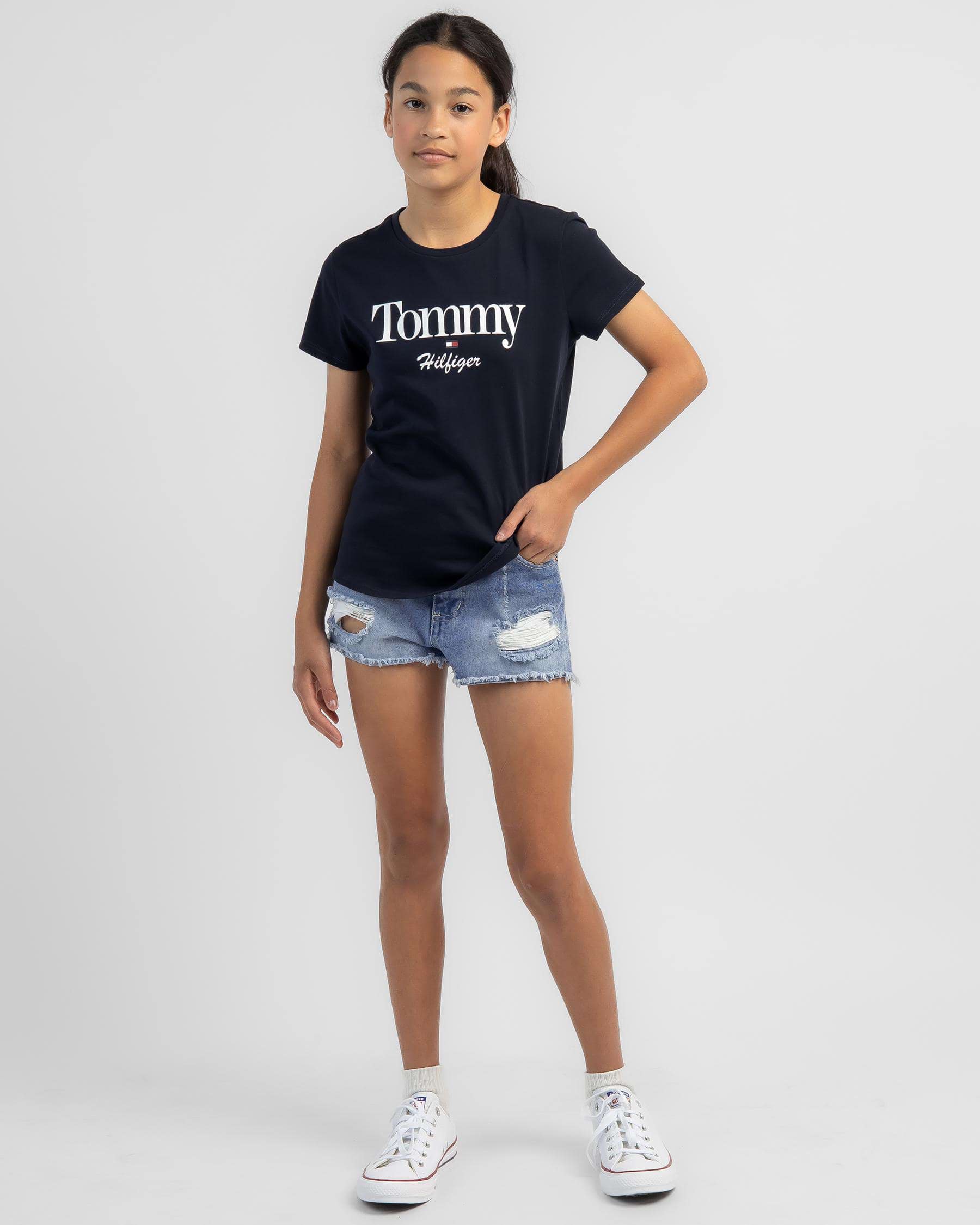 Shop Tommy Hilfiger Girls' Graphic Glitter T-Shirt In Desert Sky - Fast ...