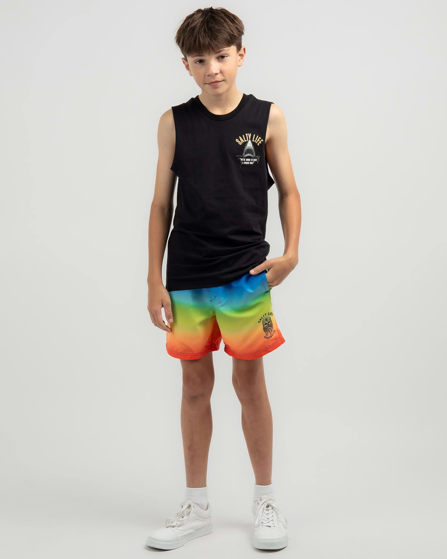 Shop Salty Life Boys' Frenzy Muscle Tank In Black - Fast Shipping ...