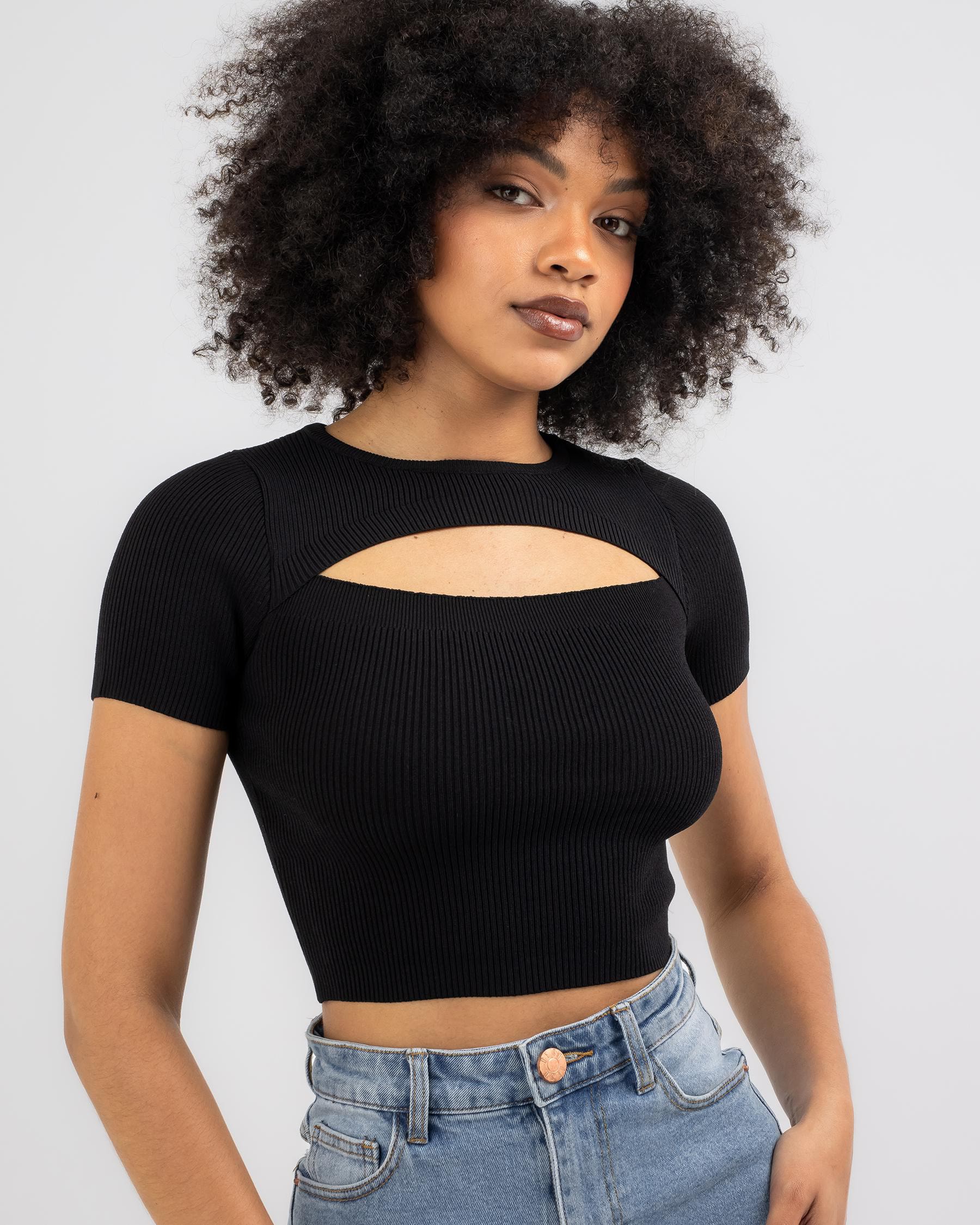 Shop Ava And Ever Candy Cut Out Knit Top In Black - Fast Shipping ...