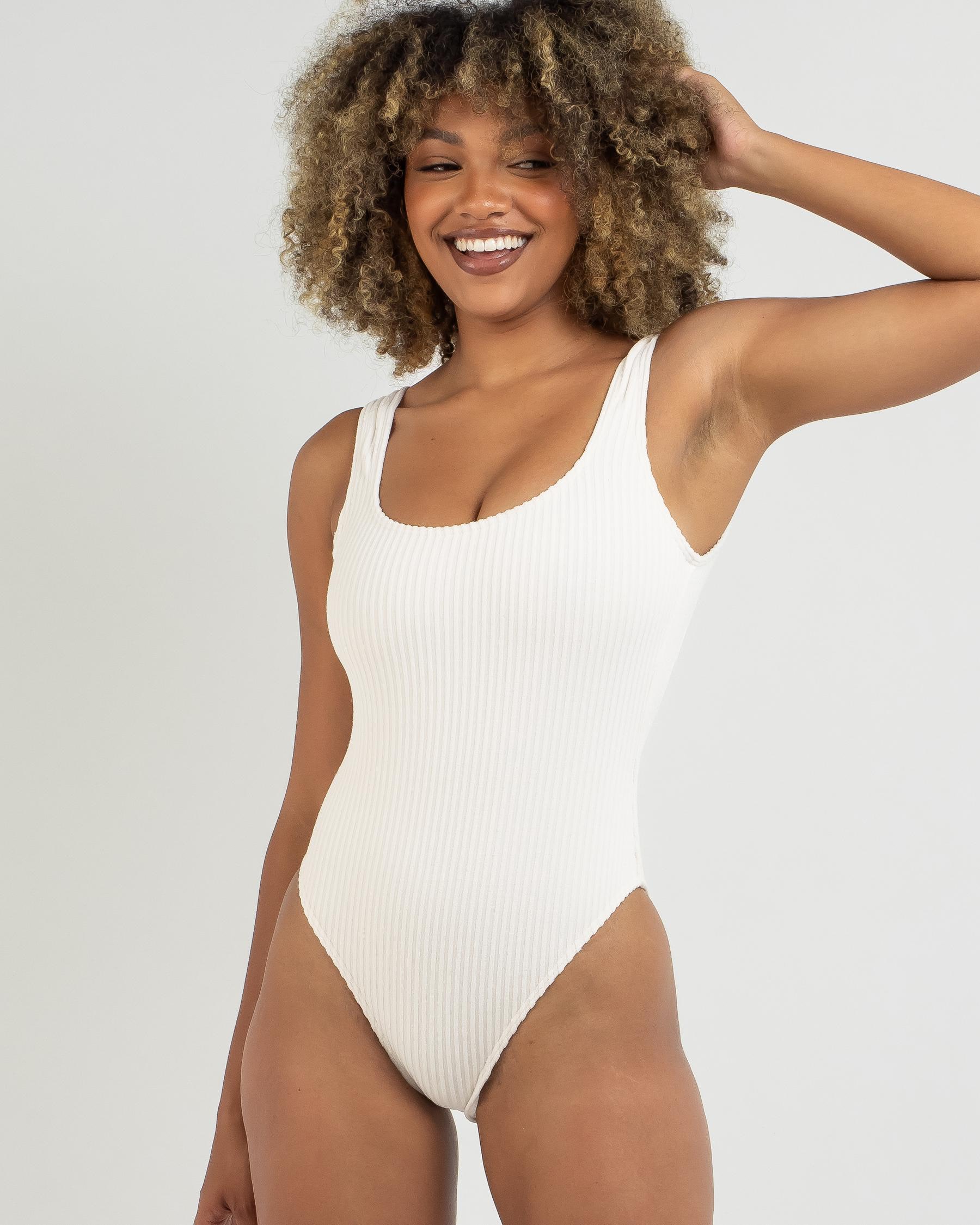 Billabong Terry Rib Square Tanker One Piece Swimsuit In Salt Crystal Fast Shipping And Easy