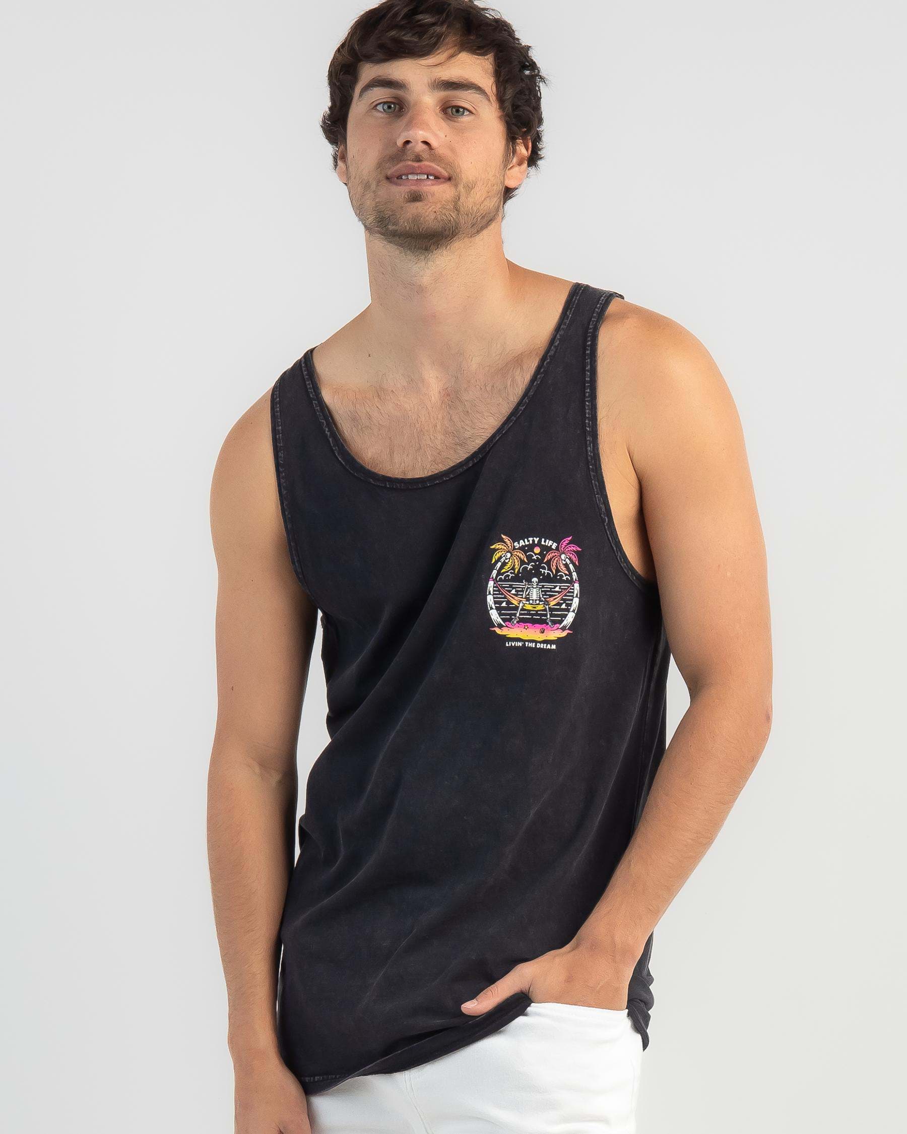 Shop Salty Life Livin The Dream Singlet In Black Acid - Fast Shipping ...