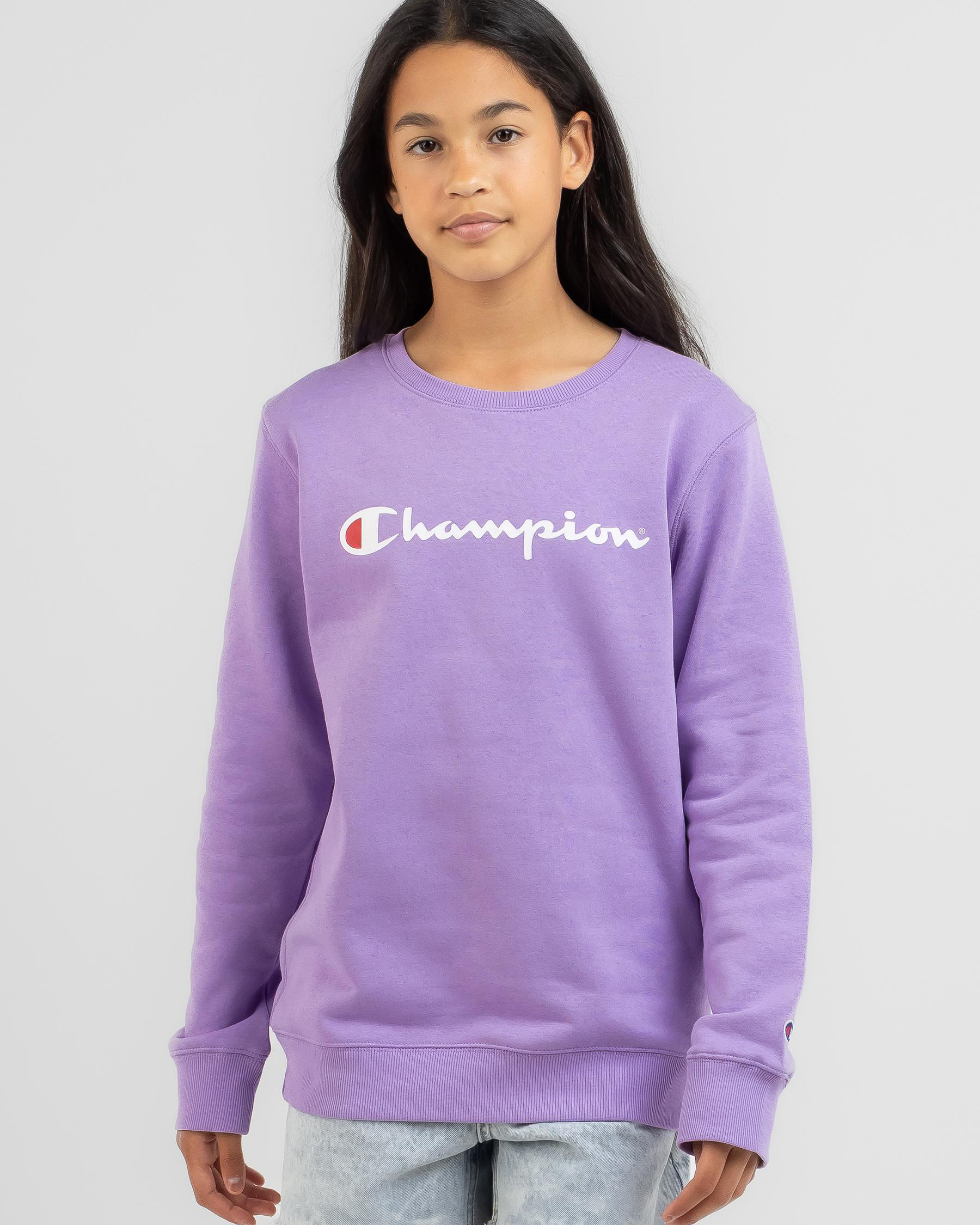 Shop Champion Girls' Logo Sweatshirt In Cotton Lilac - Fast Shipping ...