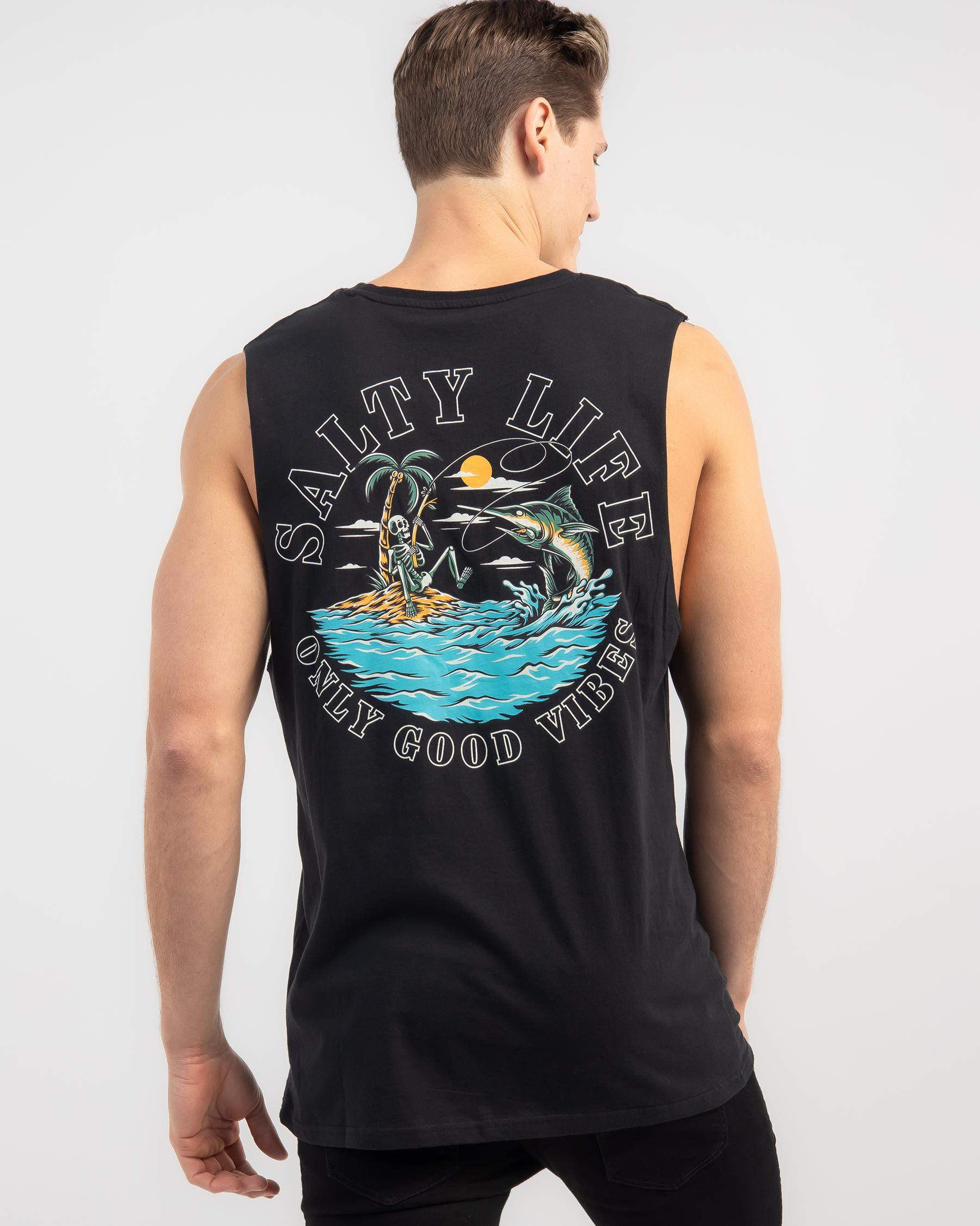 Shop Salty Life Good Vibes Muscle Tank In Black - Fast Shipping & Easy ...