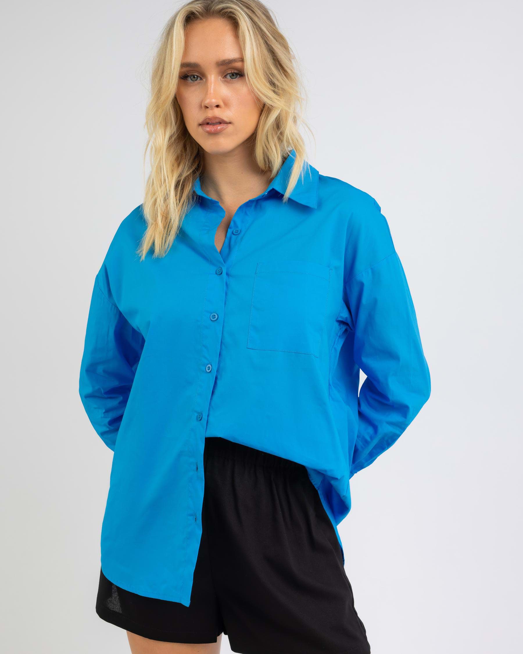 Shop Ava And Ever Material Girl Shirt In Blue - Fast Shipping & Easy ...
