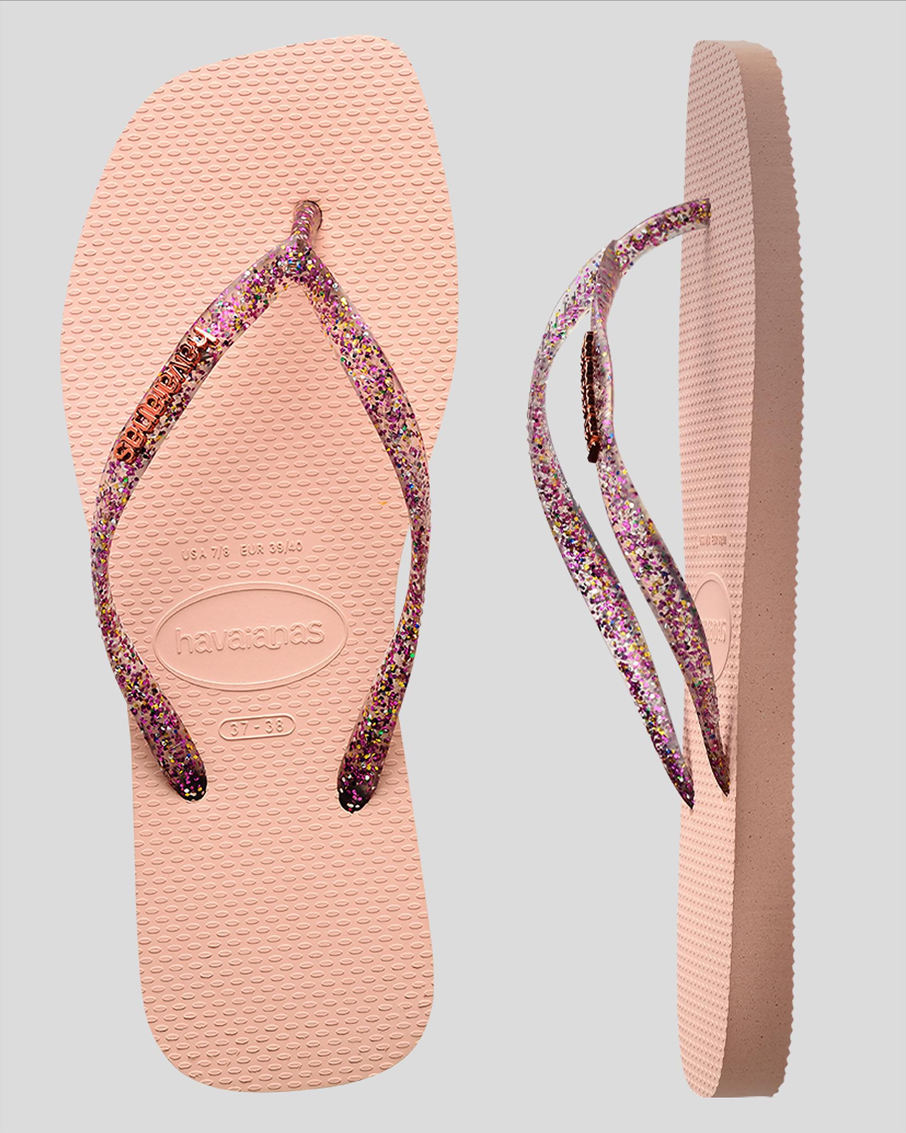 Shop Havaianas Slim Square Metallic Thongs In Rose Gold - Fast Shipping ...