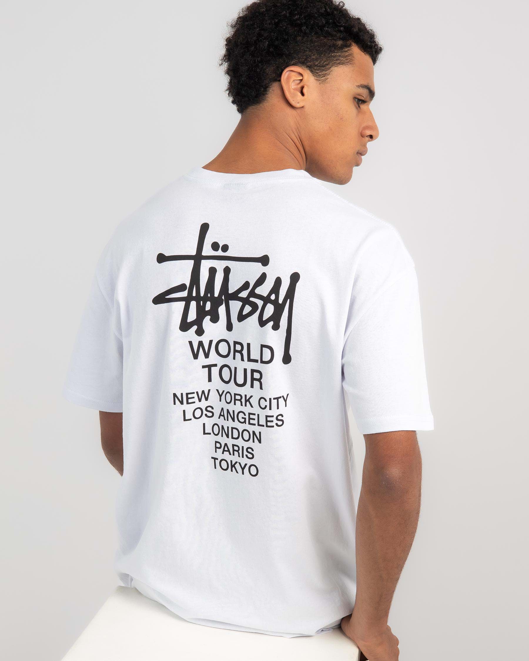 Shop Stussy Solid World Tour T-Shirt In White - Fast Shipping & Easy ...