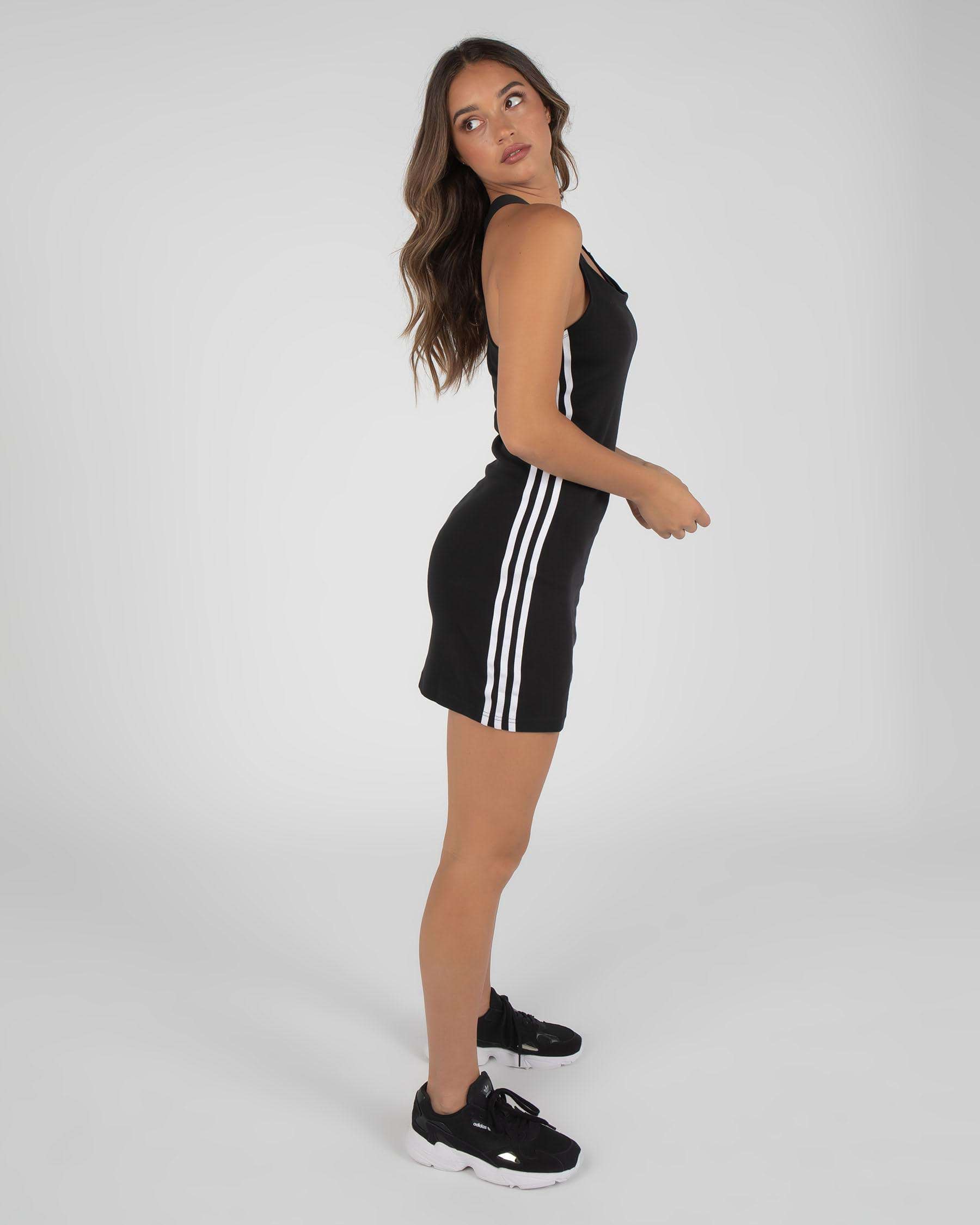 Shop adidas 3 Stripes Dress In Black/ White - Fast Shipping & Easy ...