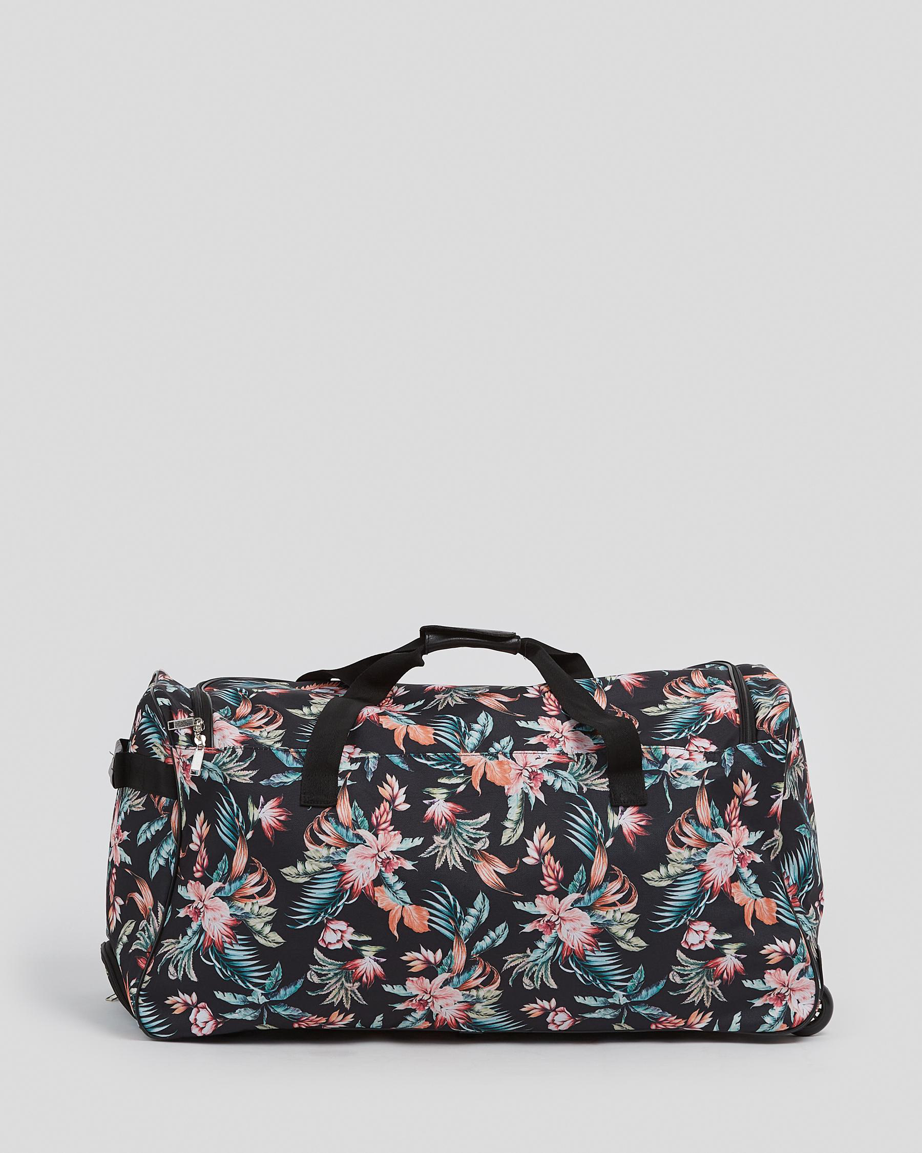 Shop Mooloola Mahra Large Wheeled Travel Bag In Black Floral - Fast ...