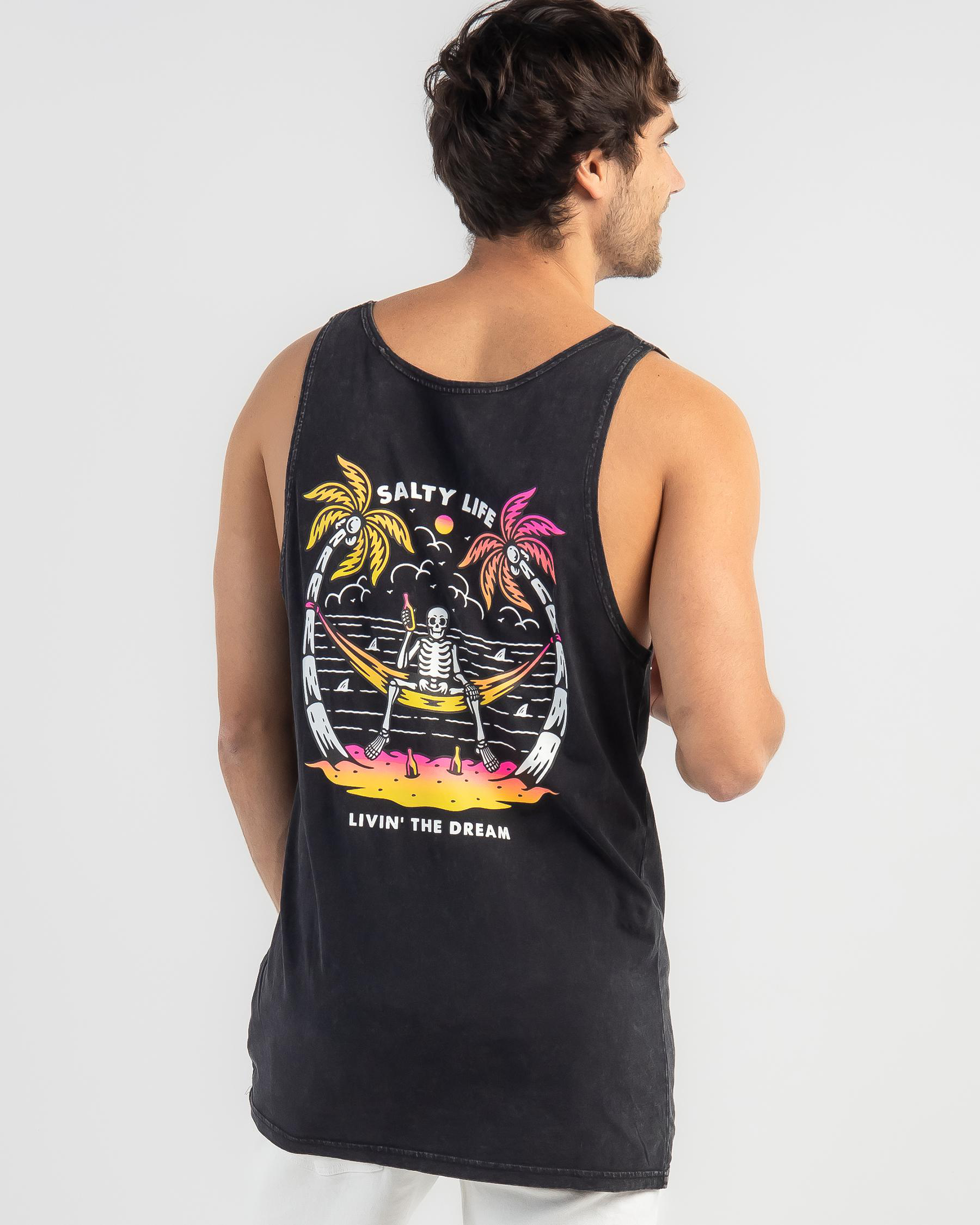 Salty Life Livin The Dream Singlet In Black Acid - FREE* Shipping ...