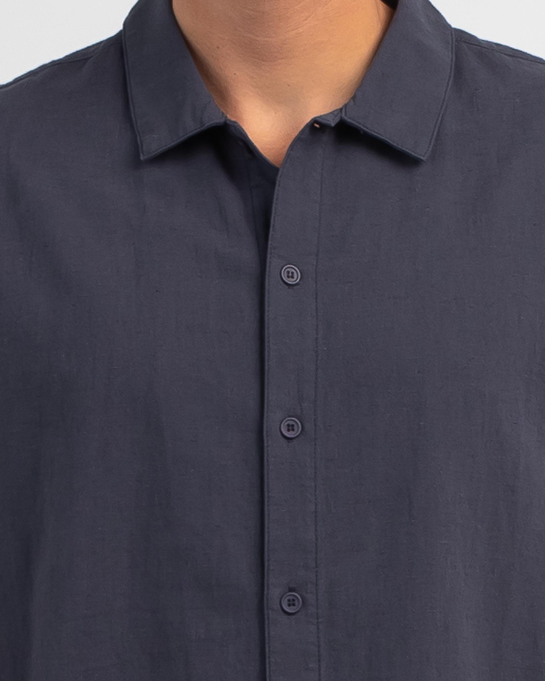 Shop Rhythm Classic Linen Short Sleeve Shirt In Worn Navy - Fast ...