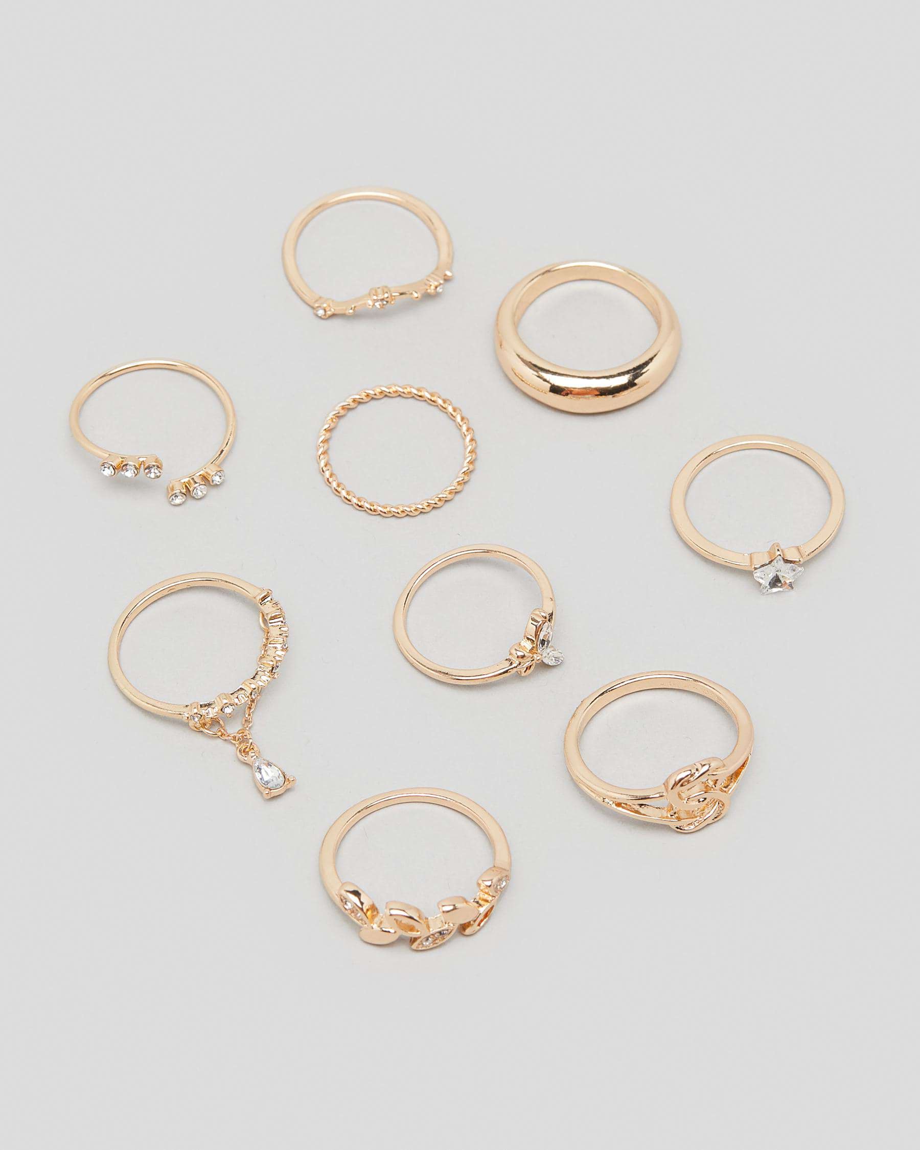 Shop Karyn In LA Angela Ring Pack In Shiny Light Gold - Fast Shipping ...