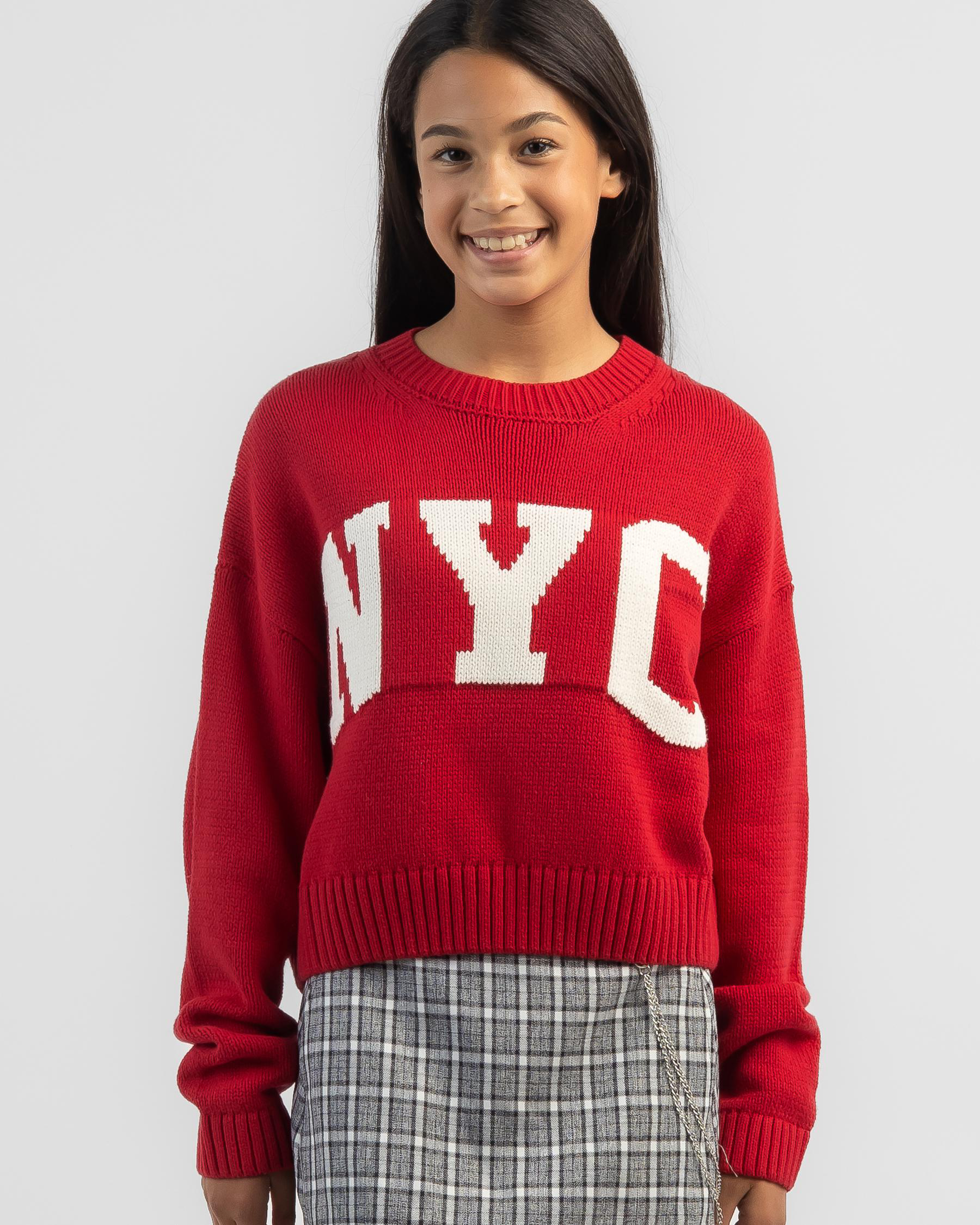 Shop Ava And Ever Girls' Alumni Cropped Knit Jumper In Red - Fast ...