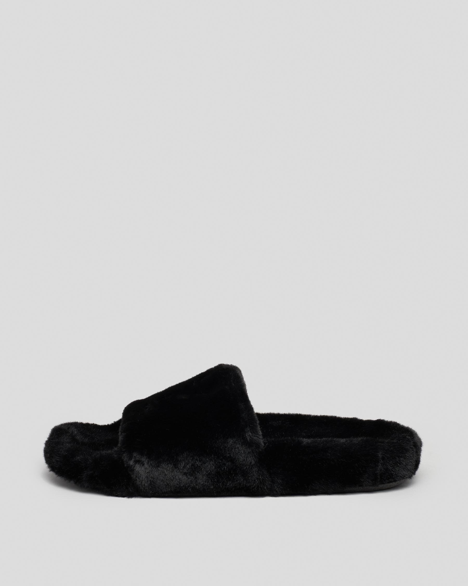 Playboy Fuzzy Bunny Slide Sandals In Black - Fast Shipping & Easy ...