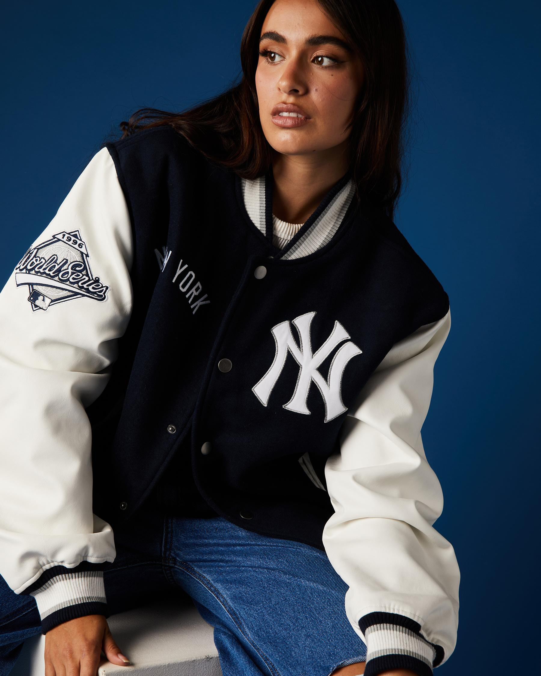 Majestic Women's NY Yankees Letterman Jacket in Navy | Size 2XL