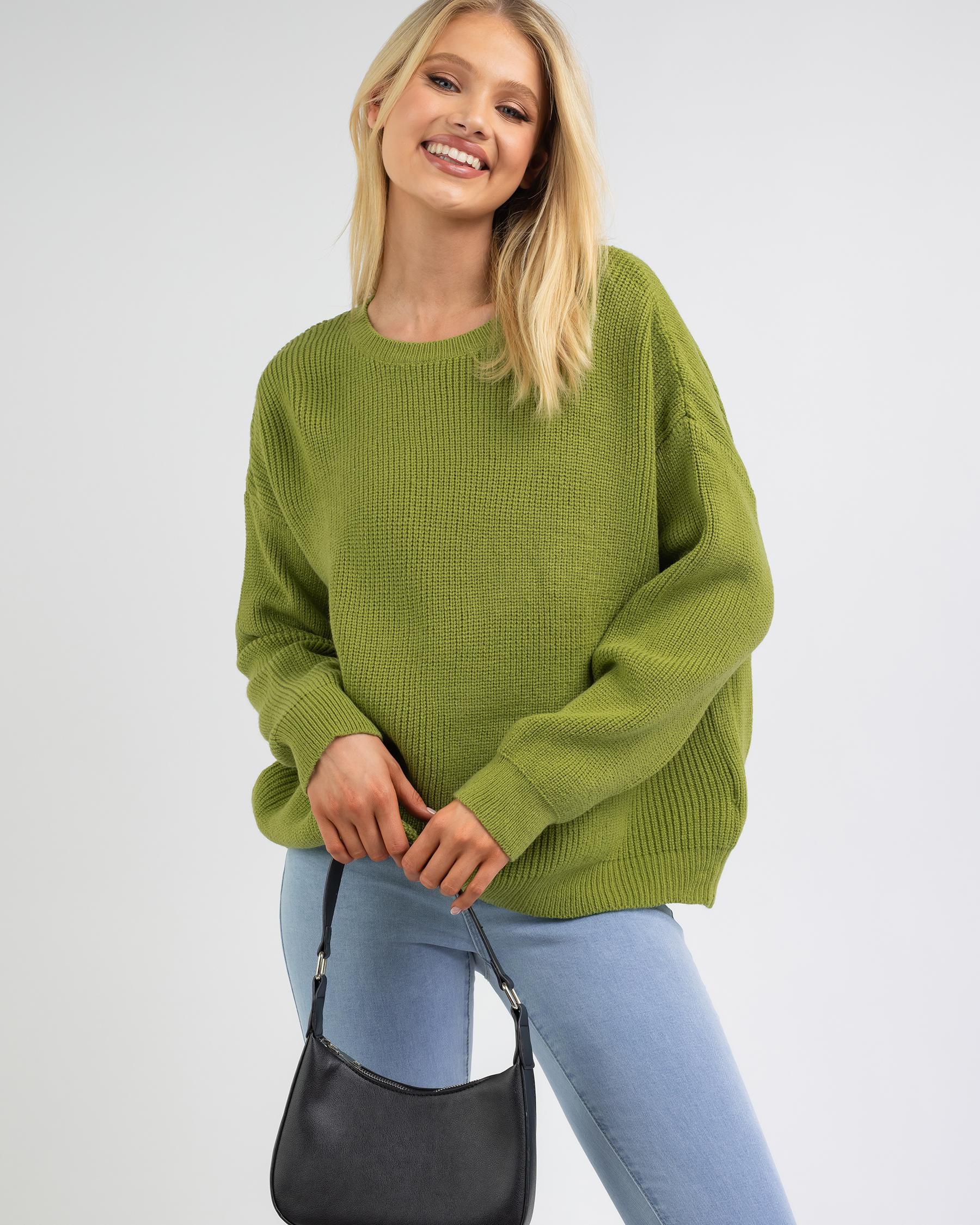 Shop Into Fashions Back Together Knit Jumper In Green - Fast Shipping 