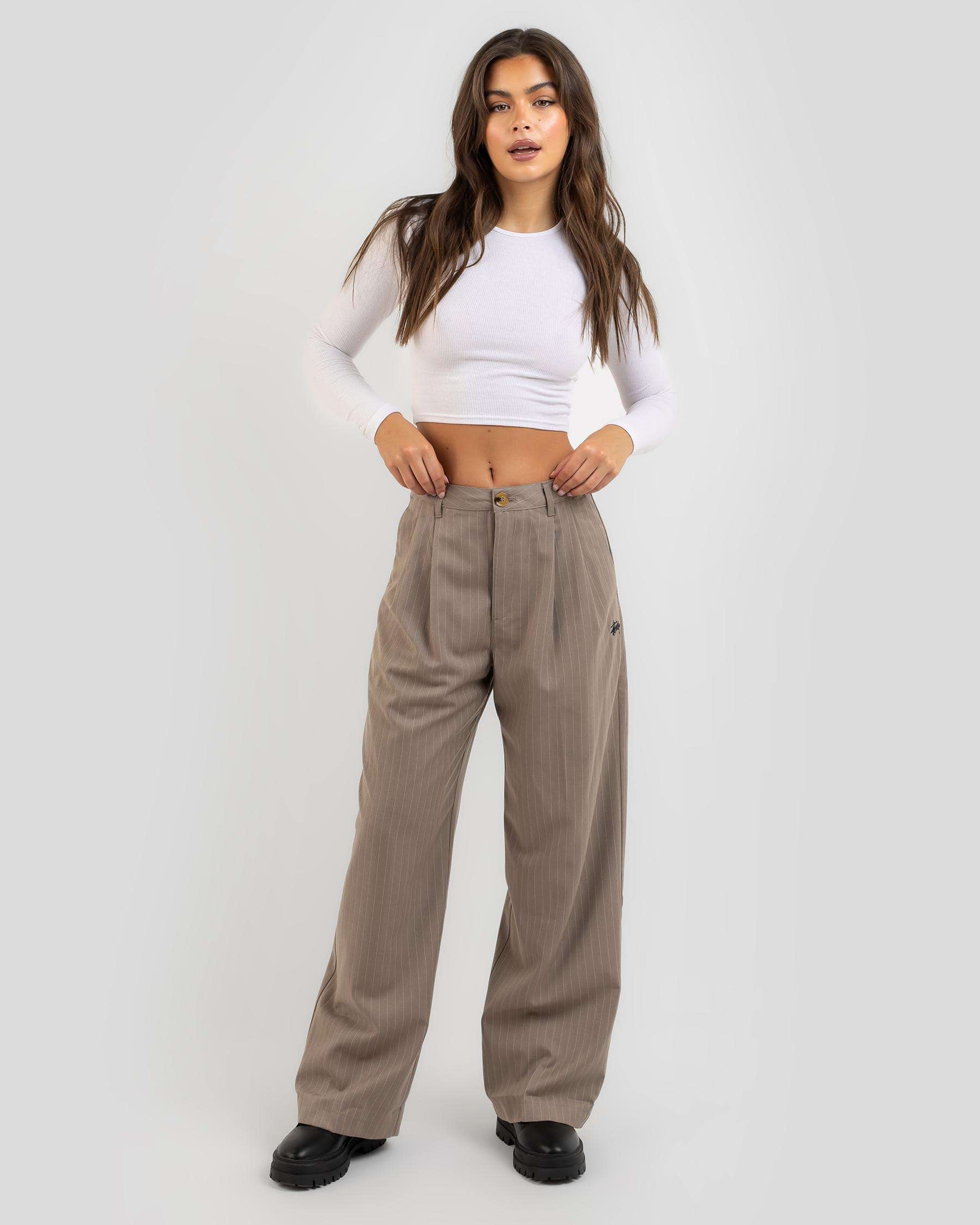 Shop Stussy Volume Pants In Sand Stripe - Fast Shipping & Easy Returns ...