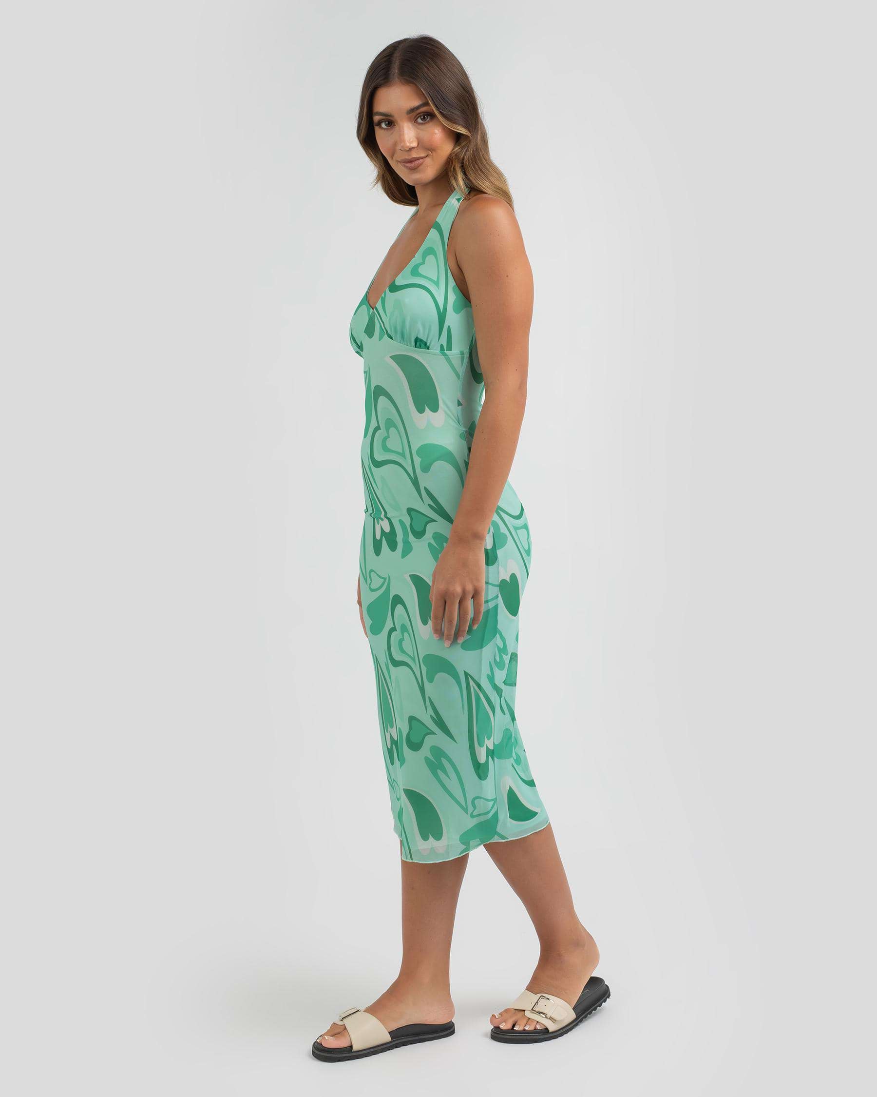 Shop Ava And Ever Jaycee Midi Dress In Green Heart - Fast Shipping ...