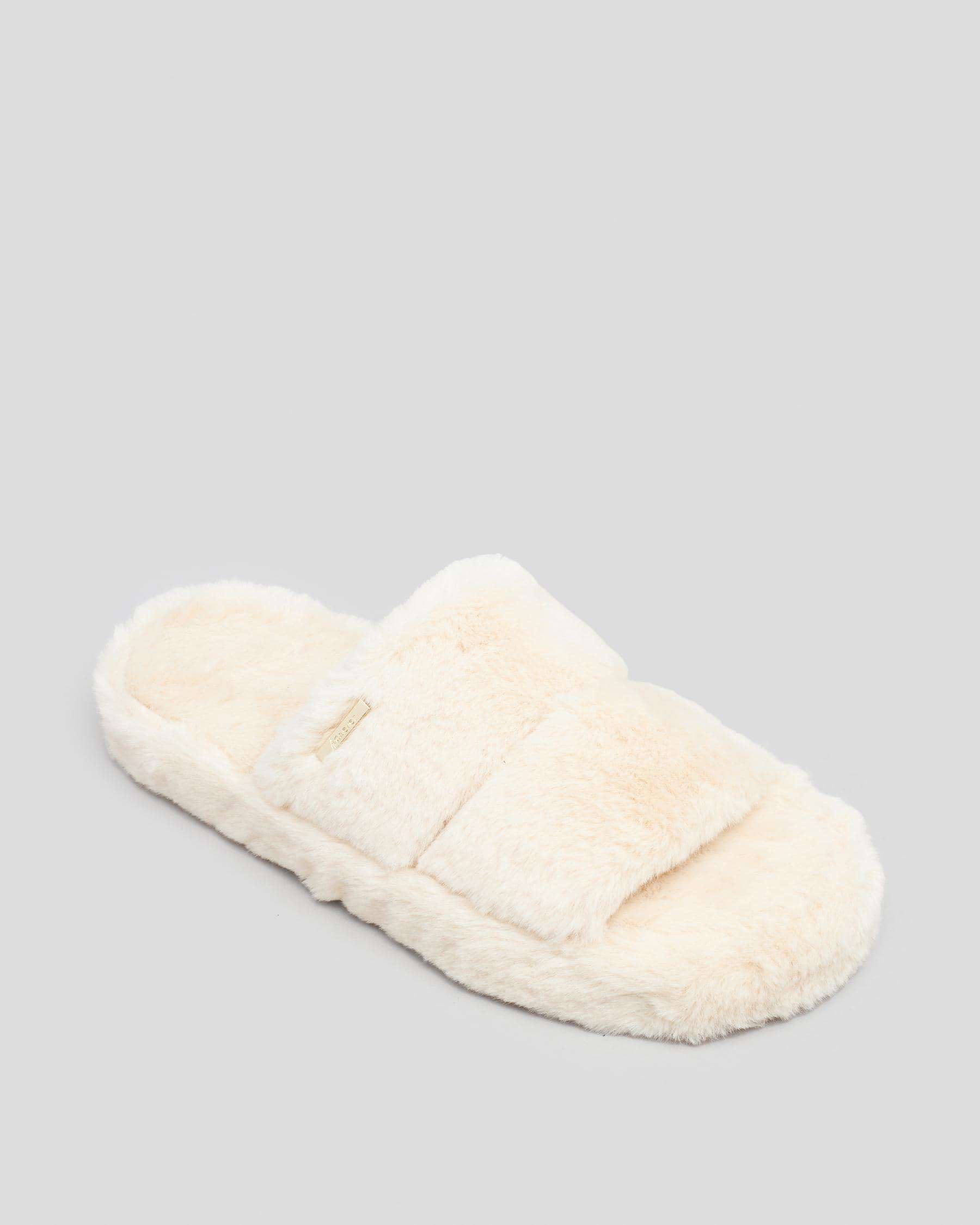 Shop Ava And Ever Stormi Faux Fur Slipper In Alabaster - Fast Shipping ...