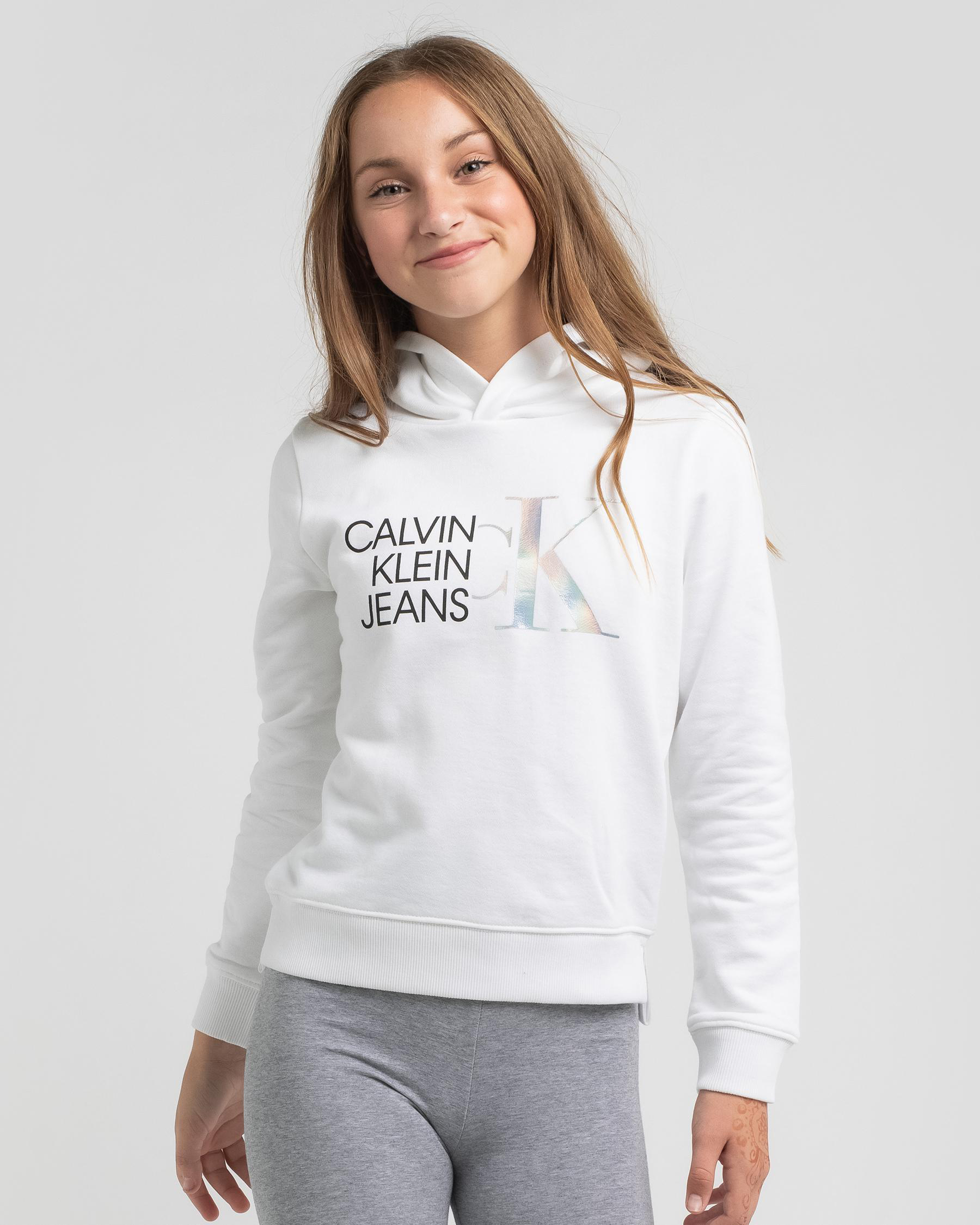 Shop Calvin Klein Girls' Hybrid Logo Hoodie In Bright White - Fast ...