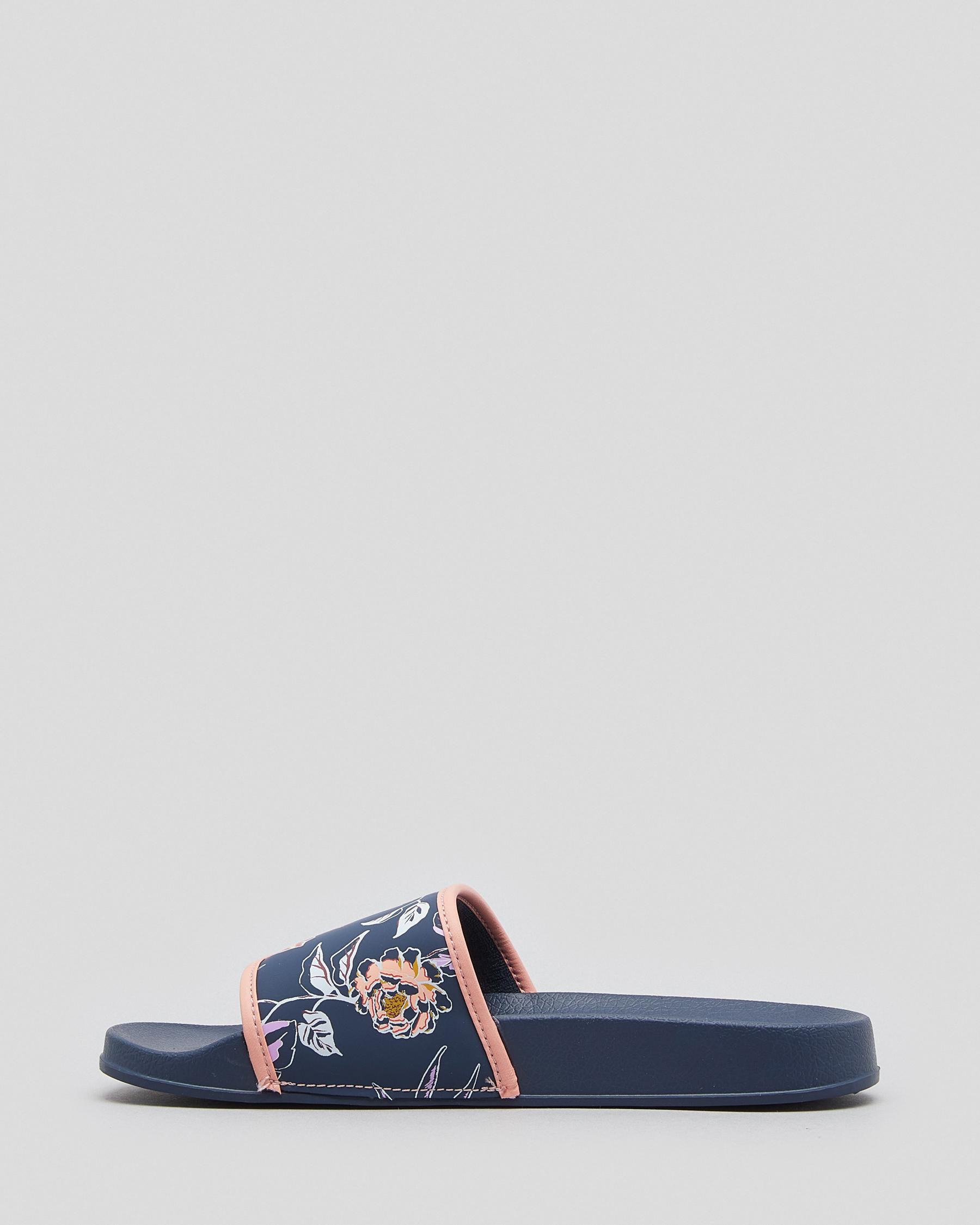 Shop Roxy Slippy Slide Sandals In Lt Navy/ Pink - Fast Shipping & Easy ...
