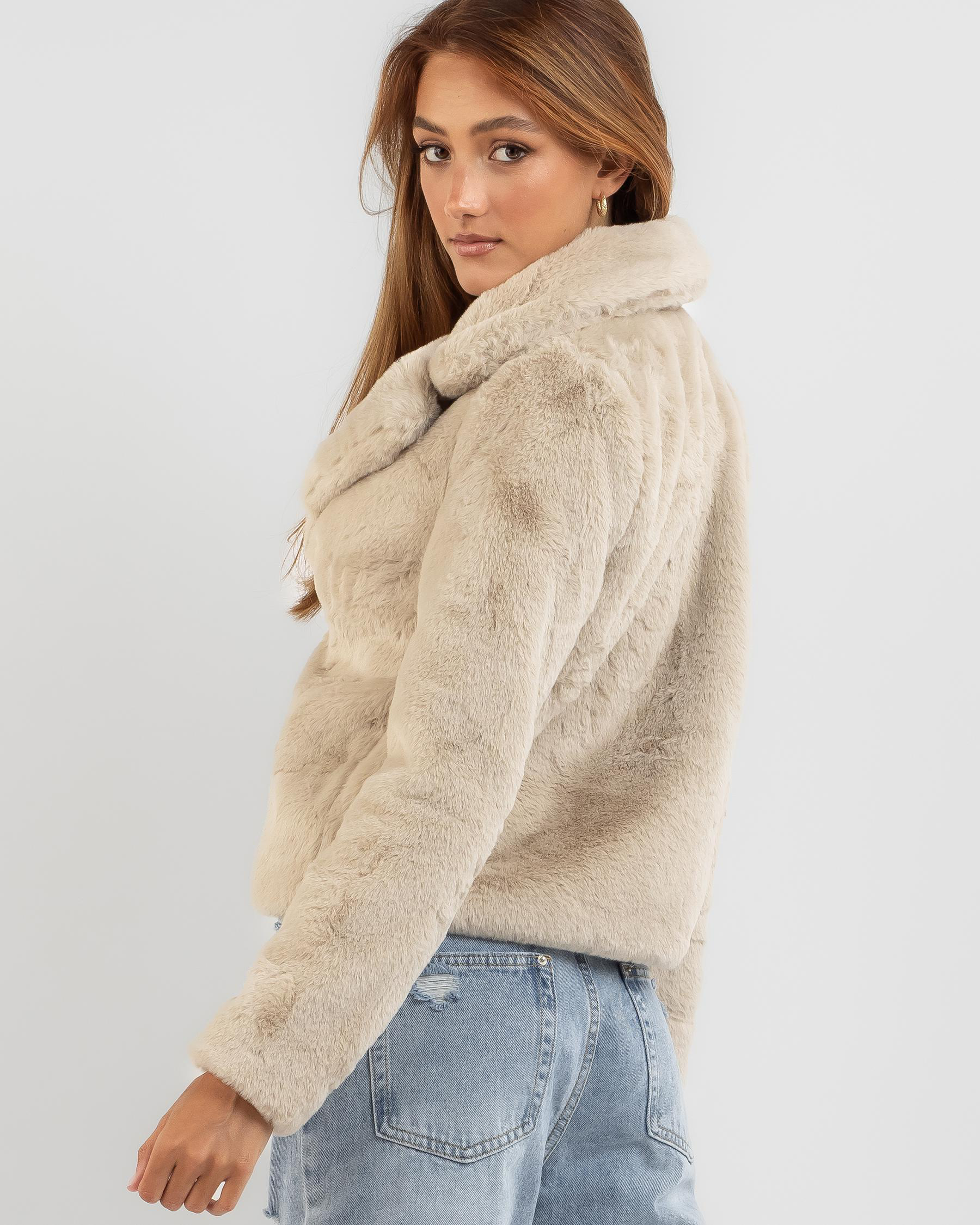 Shop Ava And Ever Bambie Faux Fur Jacket In Fawn - Fast Shipping & Easy ...