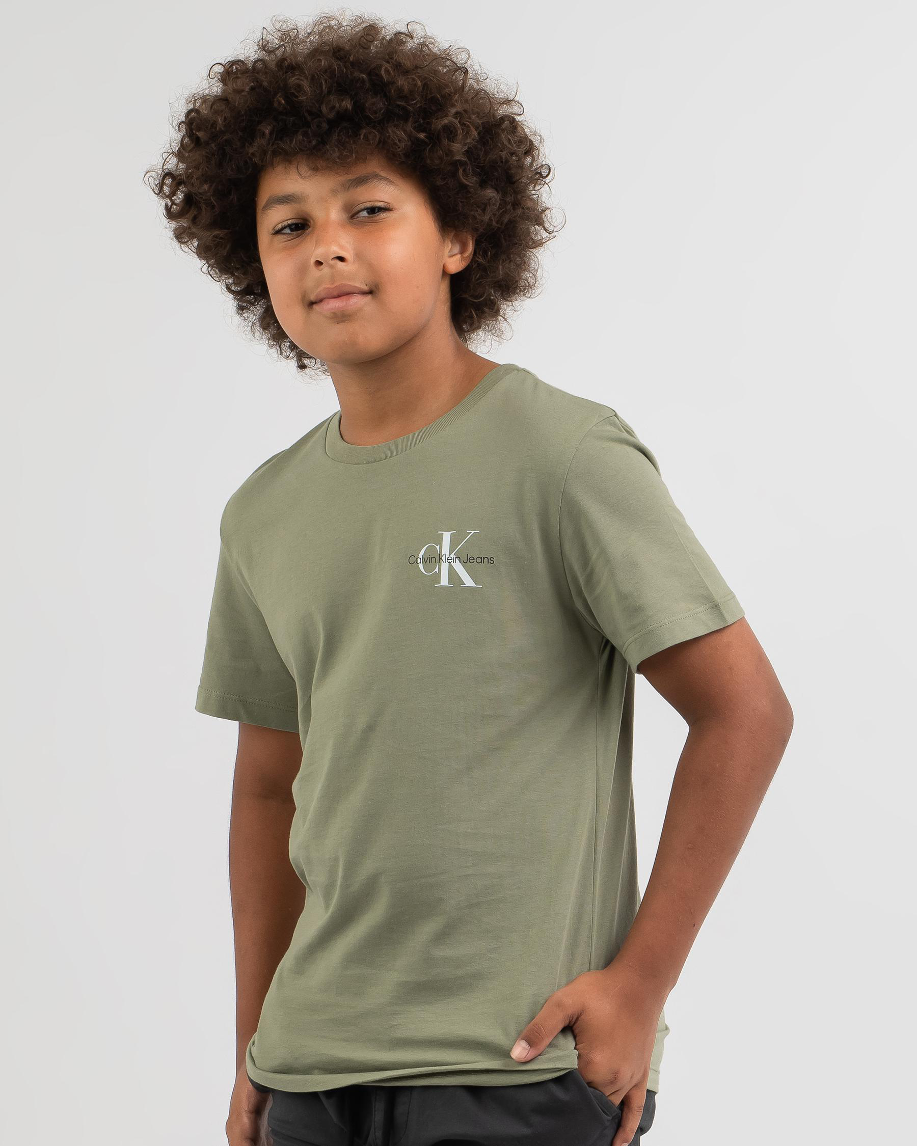 Calvin Klein Boys' Chest Monogram T-Shirt In Forest Khaki - Fast ...