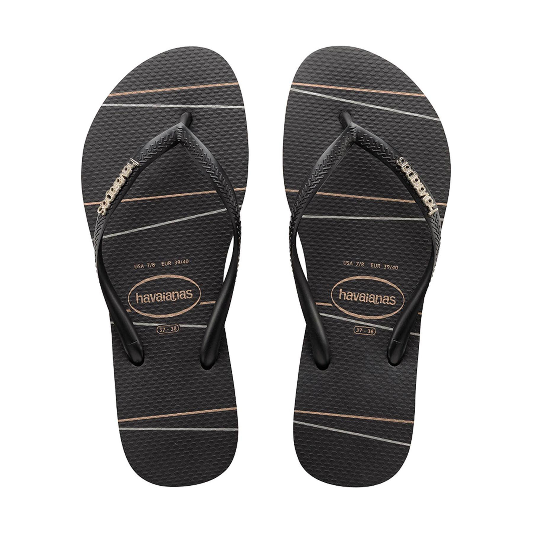 Havaianas Slim Metal Logo Thongs In Black | City Beach Australia