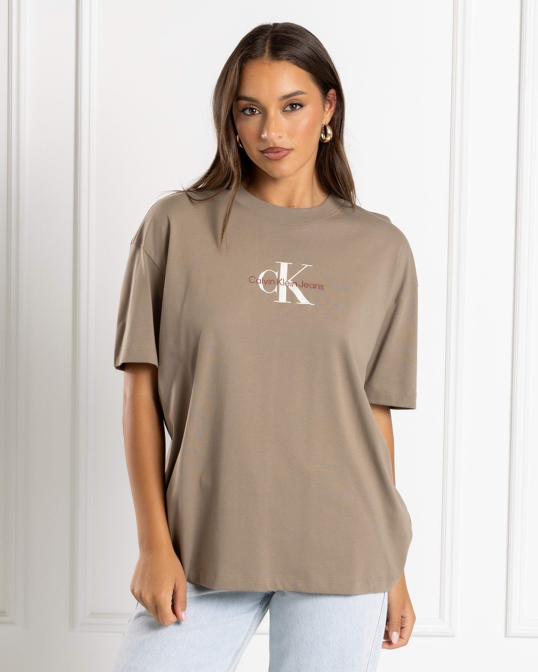 Shop Calvin Klein Monologo Boyfriend T-shirt In Brindle - Fast Shipping 