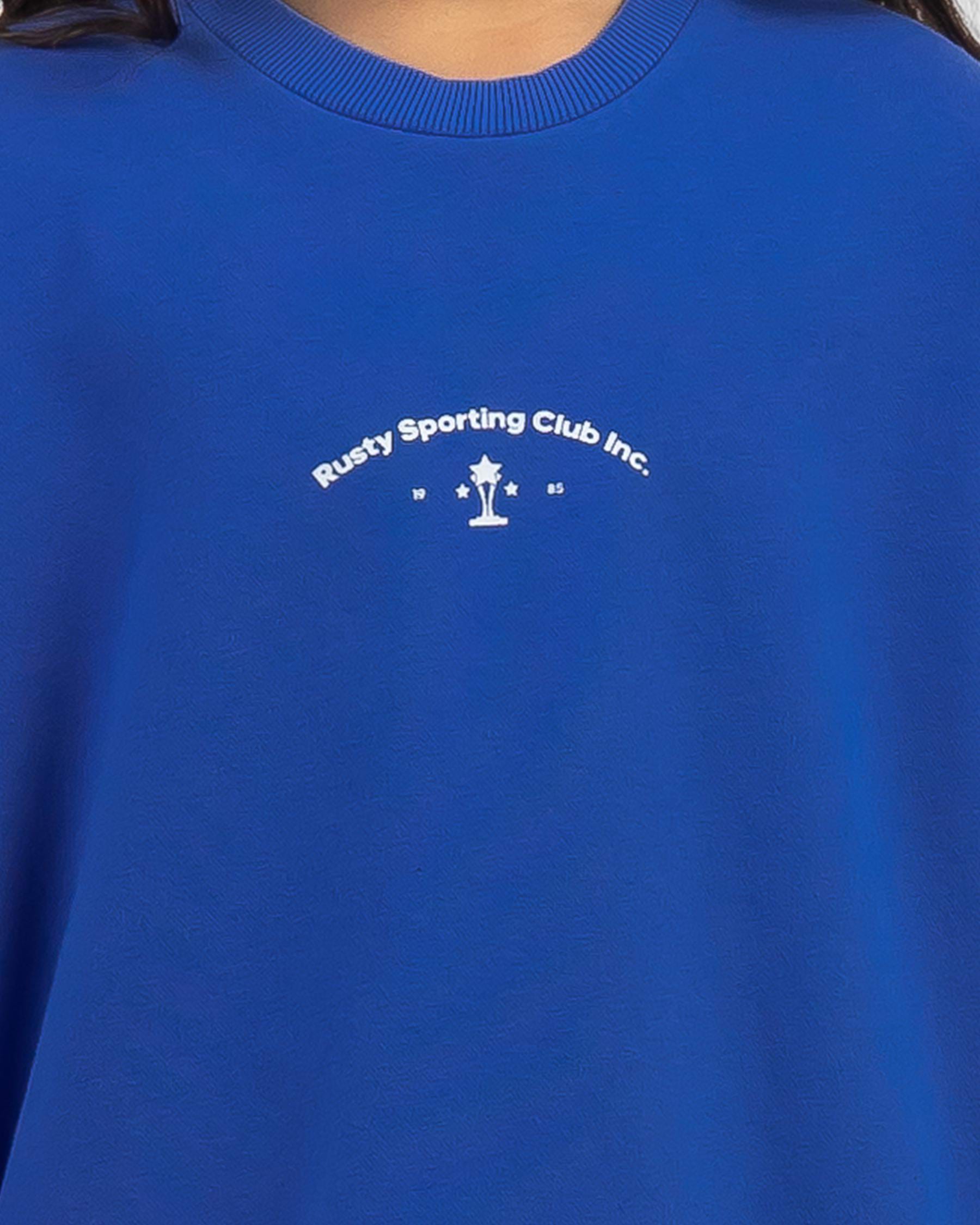 Shop Rusty Girls' Sporting Club Sweatshirt In Dazzling Blue - Fast ...