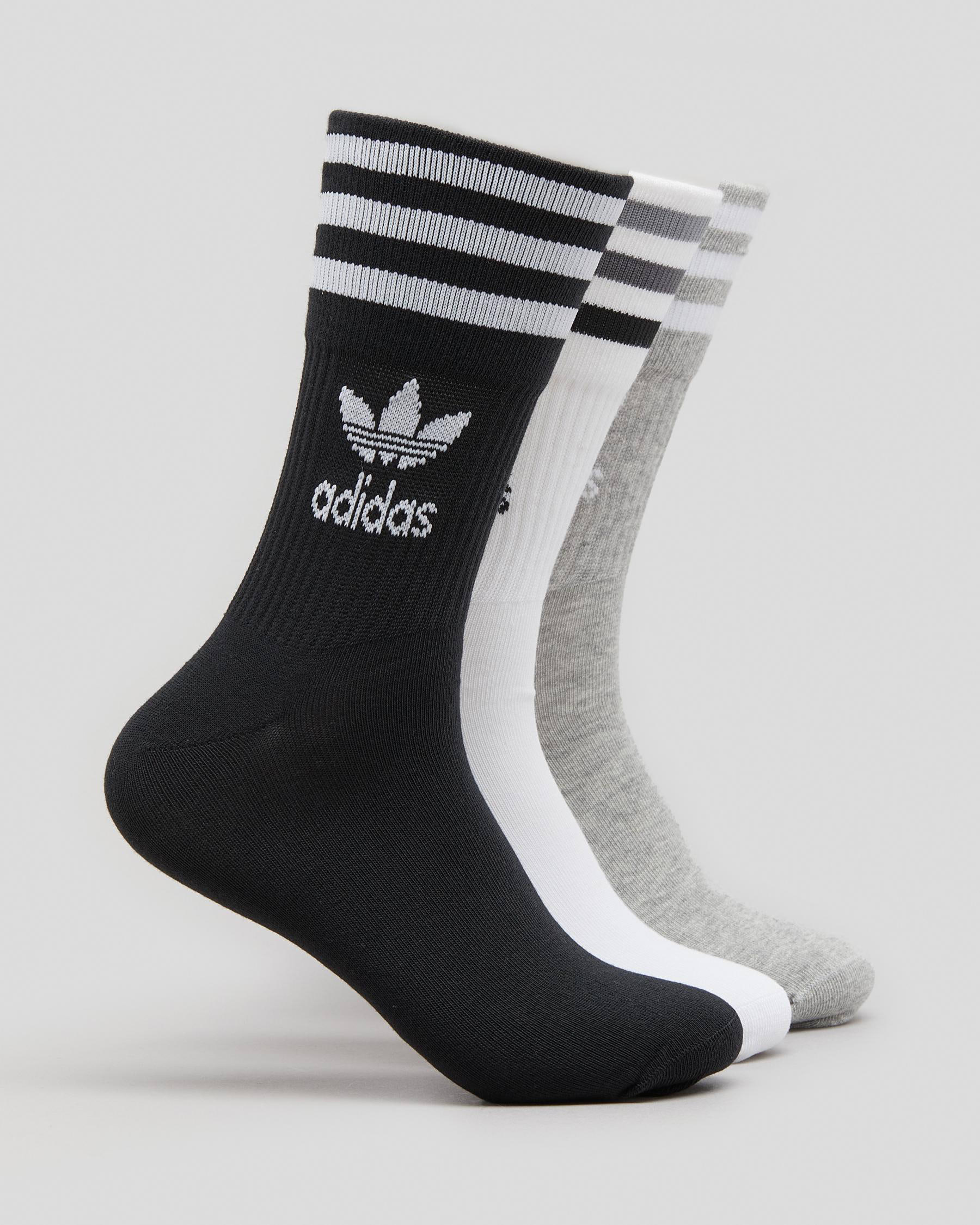 Shop adidas Mid Cut Crew Socks 3 Pack In White/medium Grey Heather/blac ...